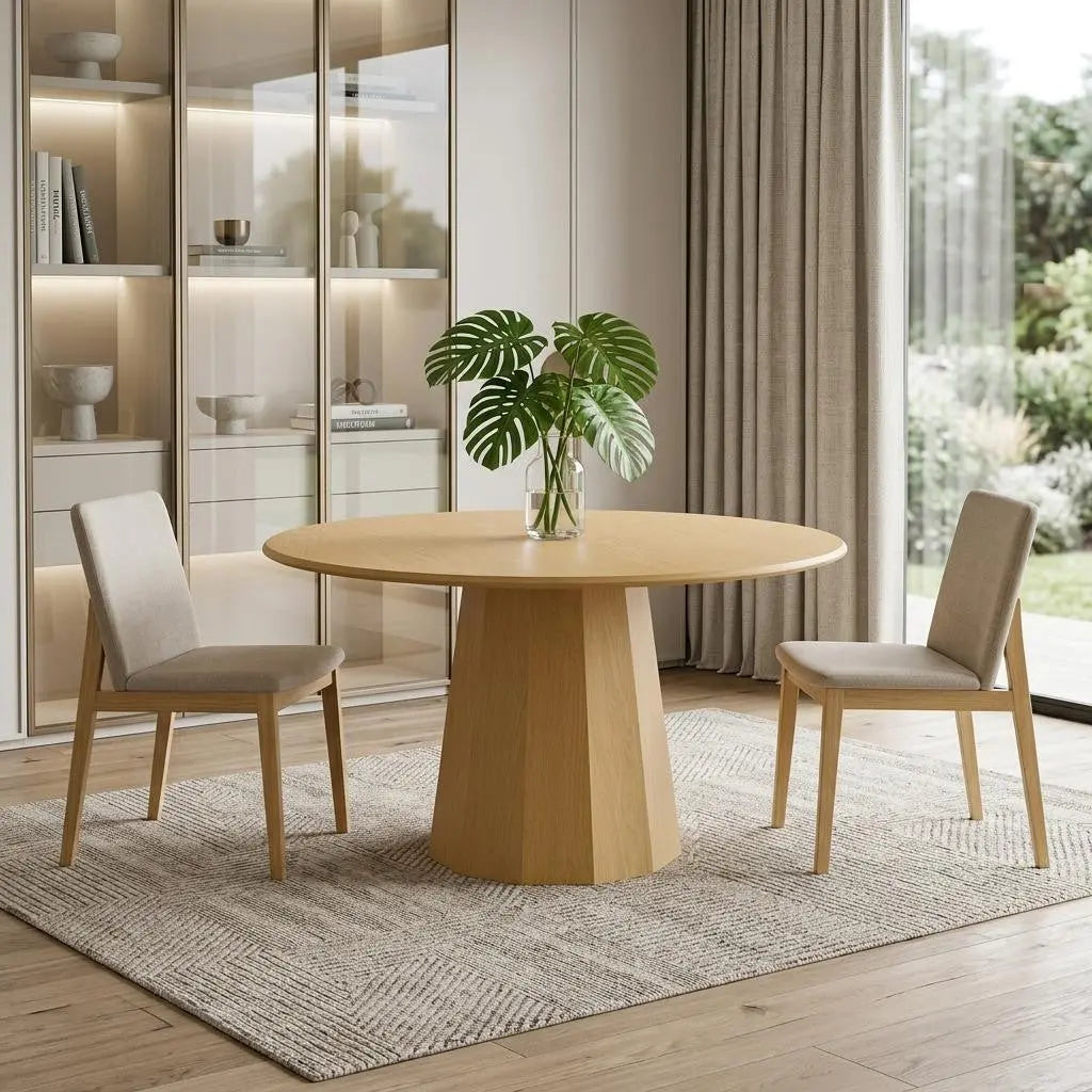 52" Oak Wood Pedestal Base Round Top Dining Table Homeroots Kitchen & Dining