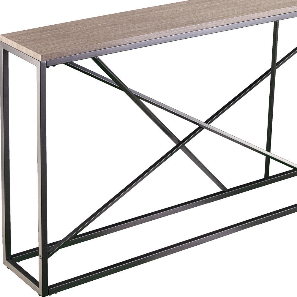 52" Taupe and Gray Faux Stone Frame Console Table Homeroots Living Room