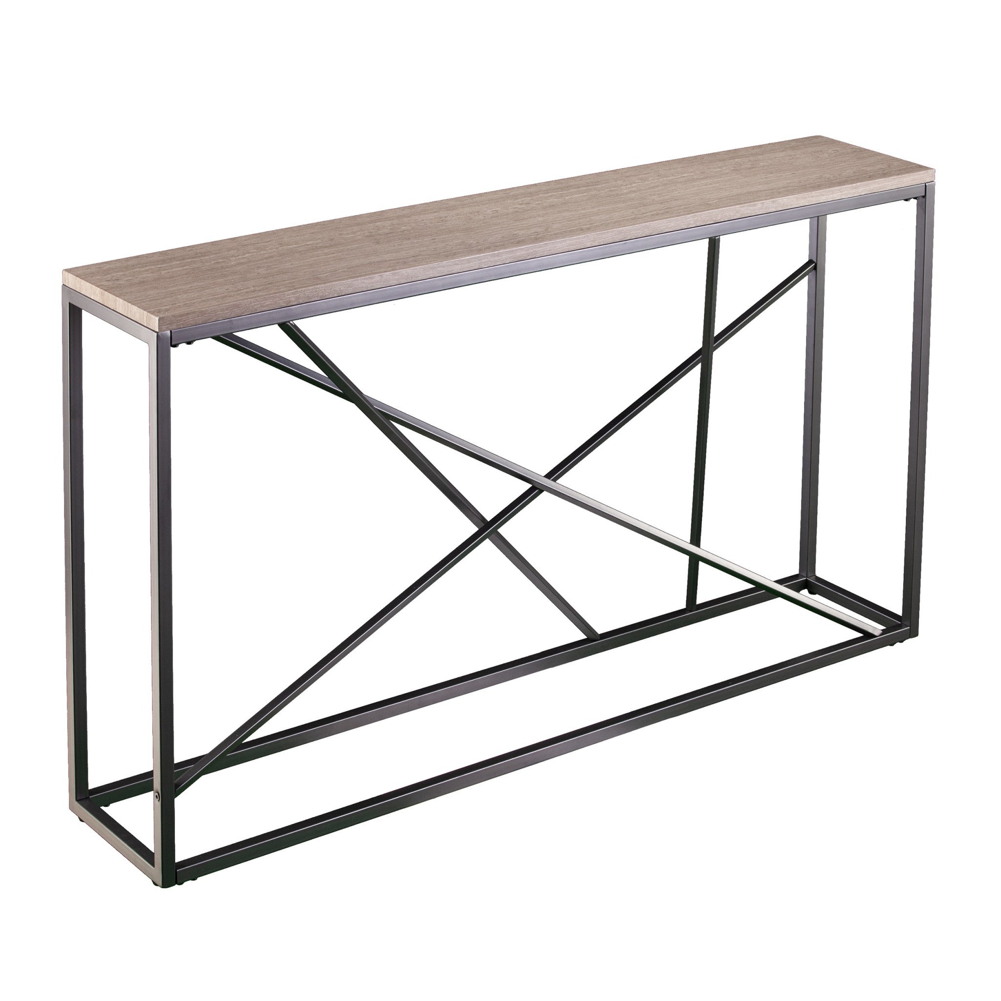 52" Taupe and Gray Faux Stone Frame Console Table Homeroots Living Room