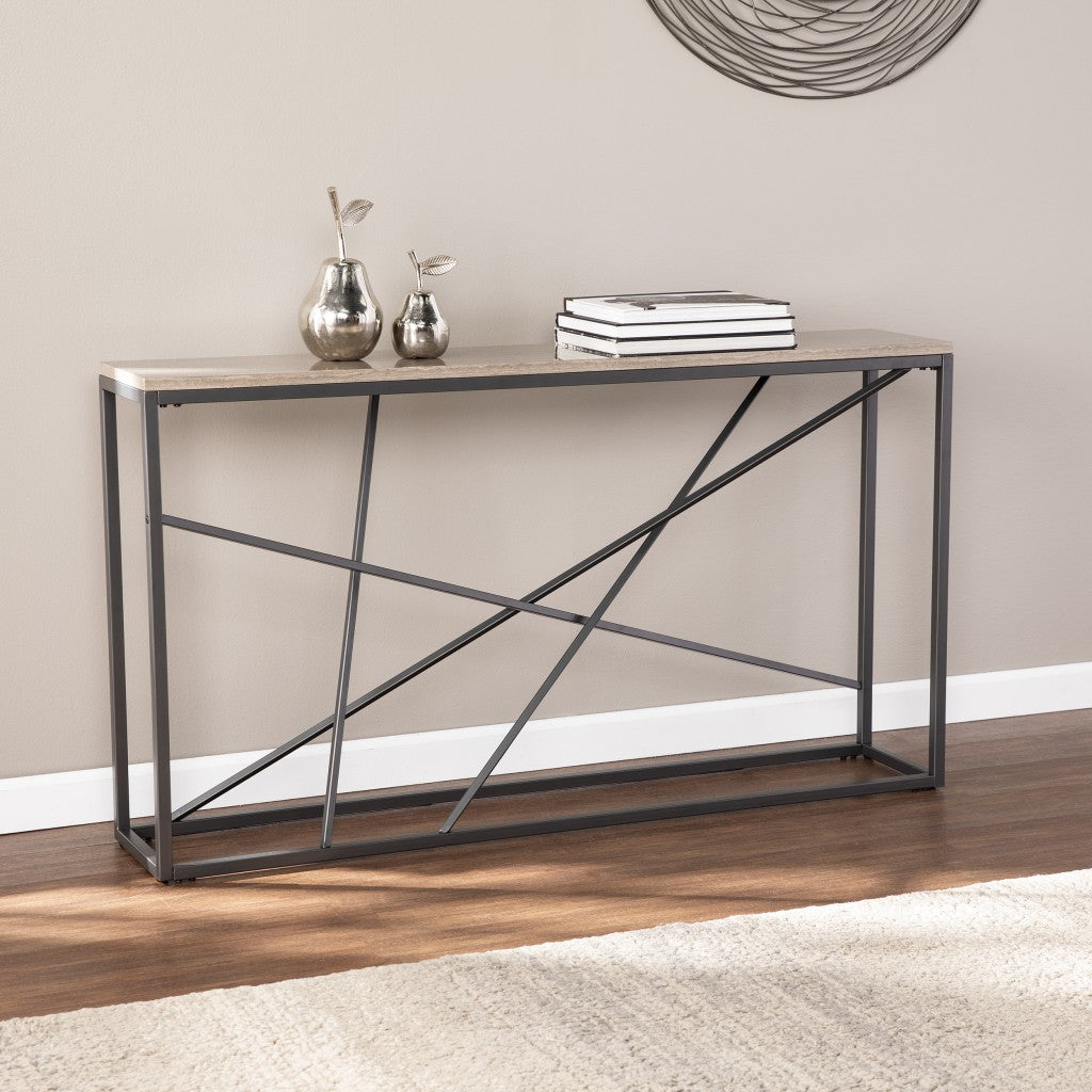 52" Taupe and Gray Faux Stone Frame Console Table Homeroots Living Room