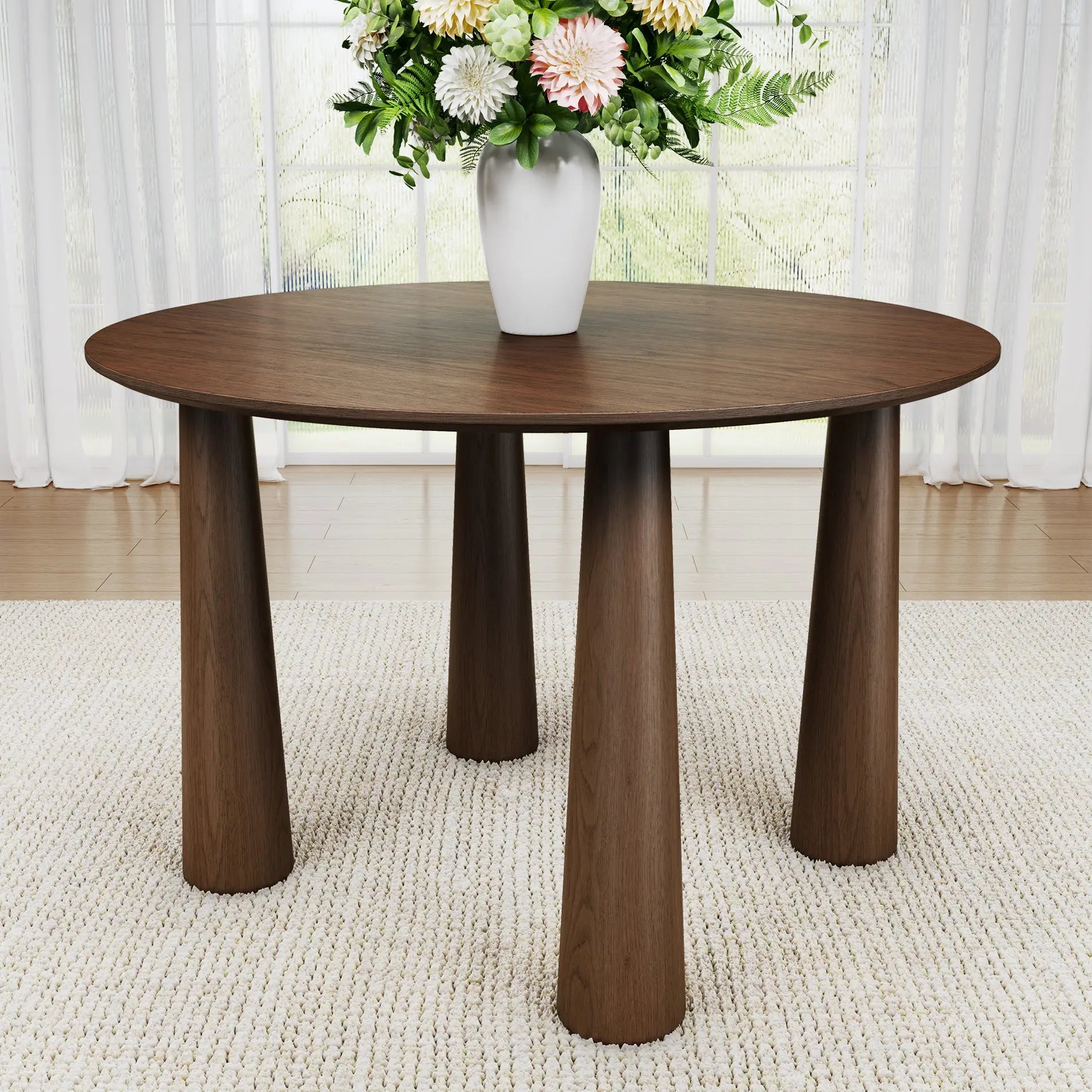 52" Walnut Solid Wood Round Top Dining Table Homeroots Kitchen & Dining