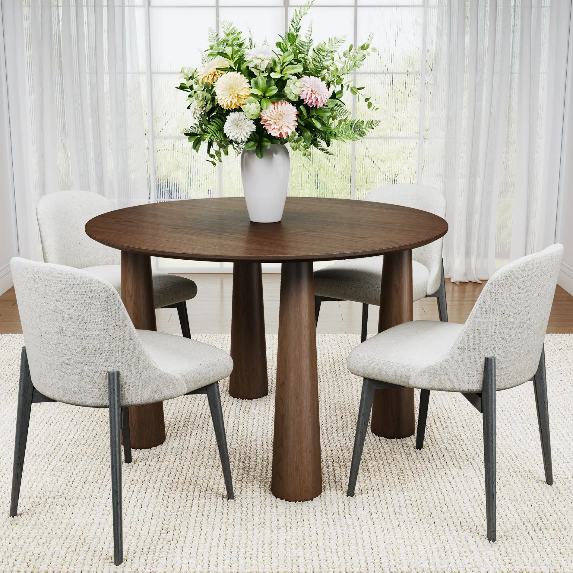 52" Walnut Solid Wood Round Top Dining Table Homeroots Kitchen & Dining