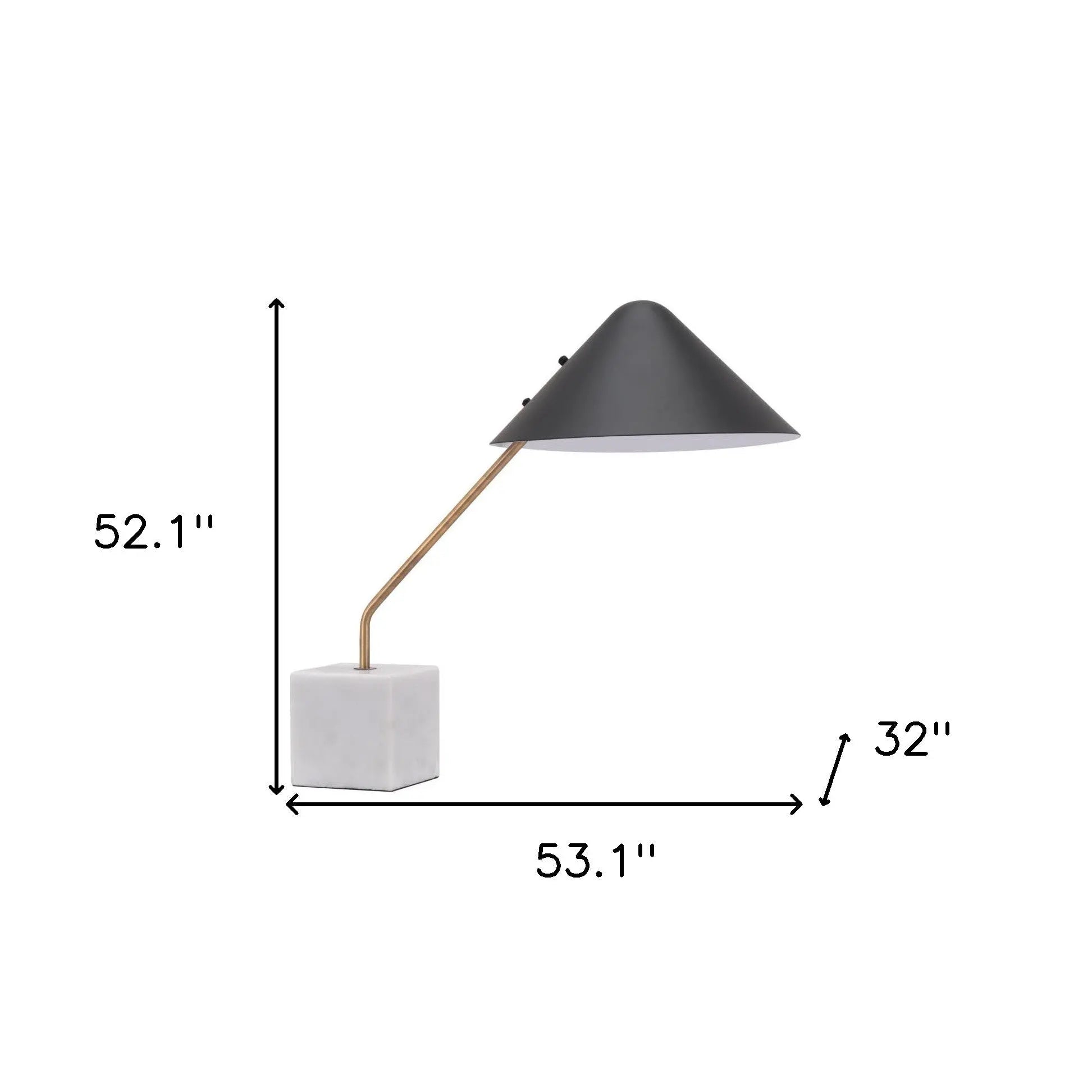 52" White Metal Bedside Table Lamp With Black Cone Shade - GreatEagleInc