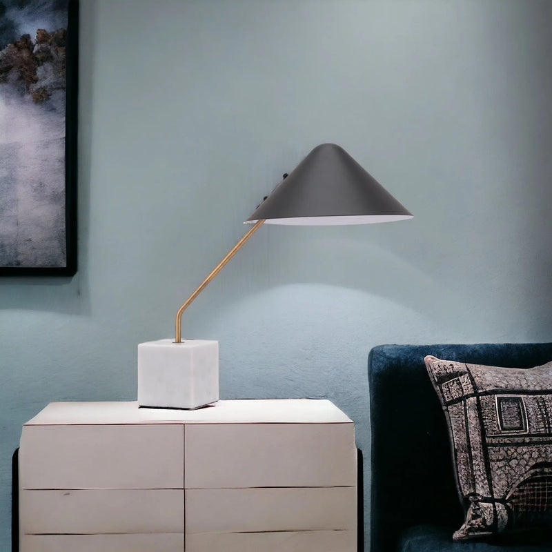 52" White Metal Bedside Table Lamp With Black Cone Shade - GreatEagleInc