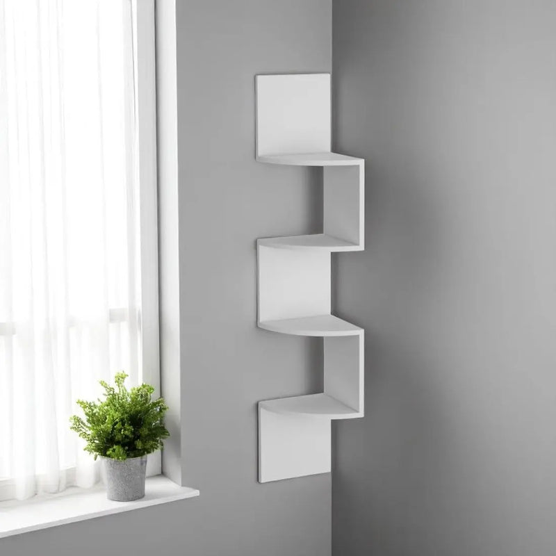52" White Wood Wall Mounted Corner Shelf Homeroots Organization