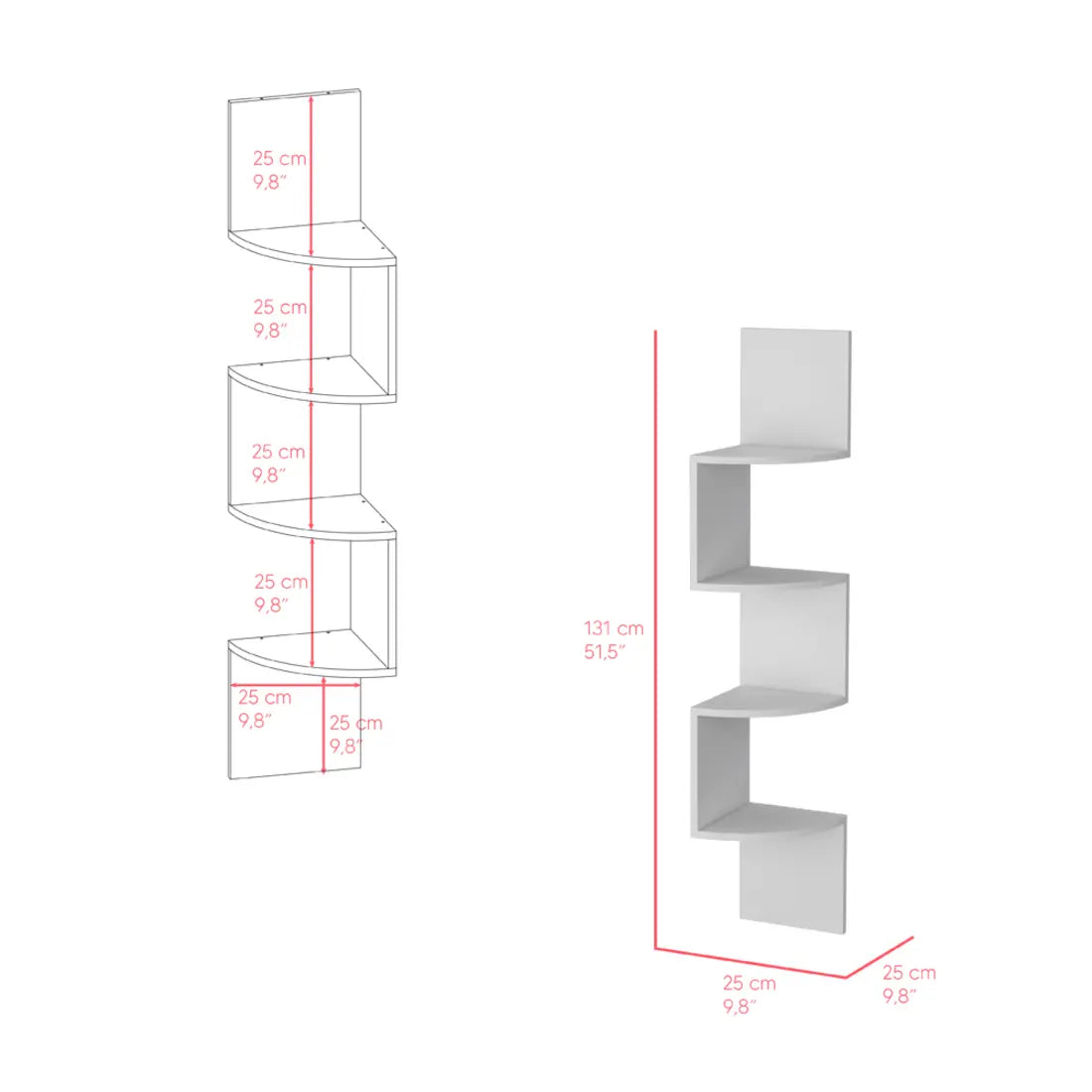 52" White Wood Wall Mounted Corner Shelf Homeroots Organization