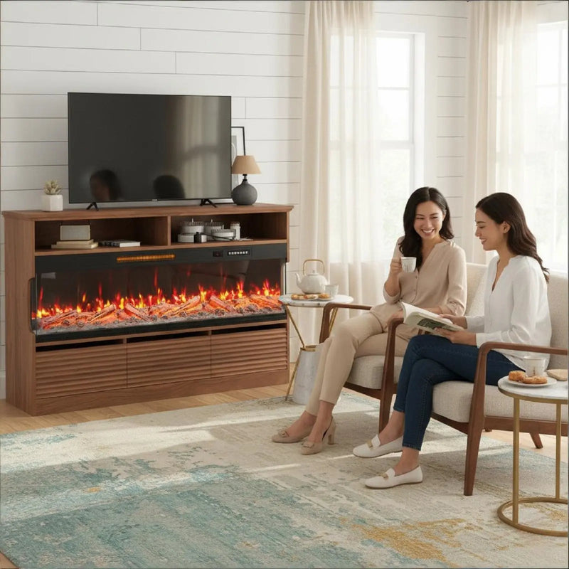 53" Brown Wood Fireplace Entertainment Center With Fireplace Homeroots Living Room