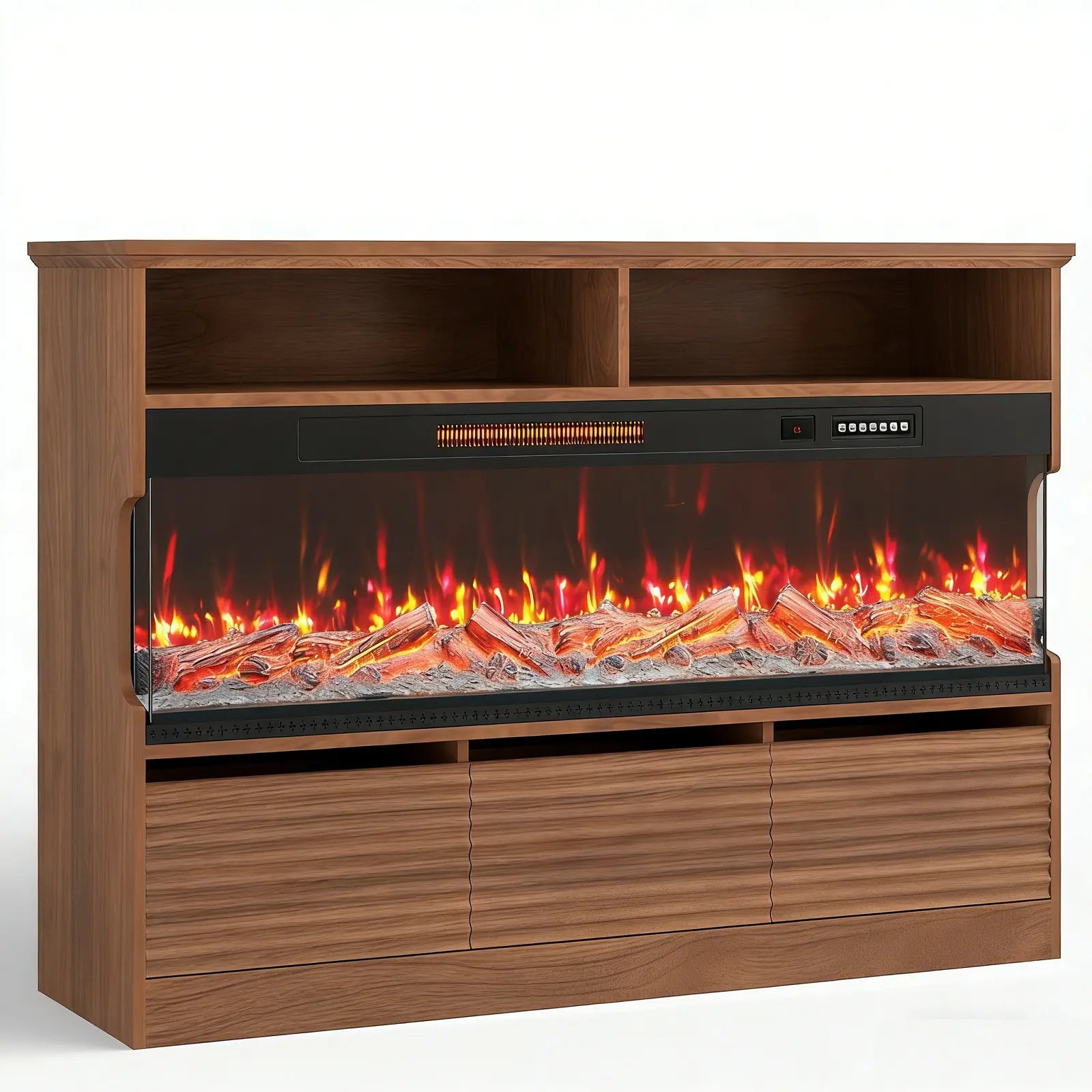53" Brown Wood Fireplace Entertainment Center With Fireplace Homeroots Living Room
