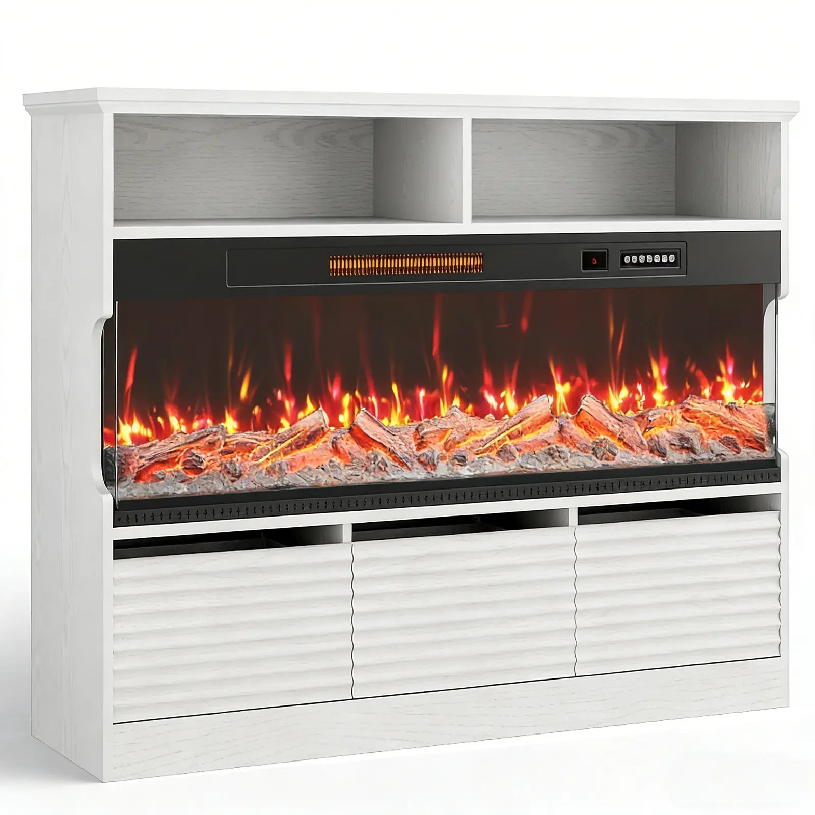 53" White Wood Fireplace Entertainment Center With Fireplace Homeroots Living Room