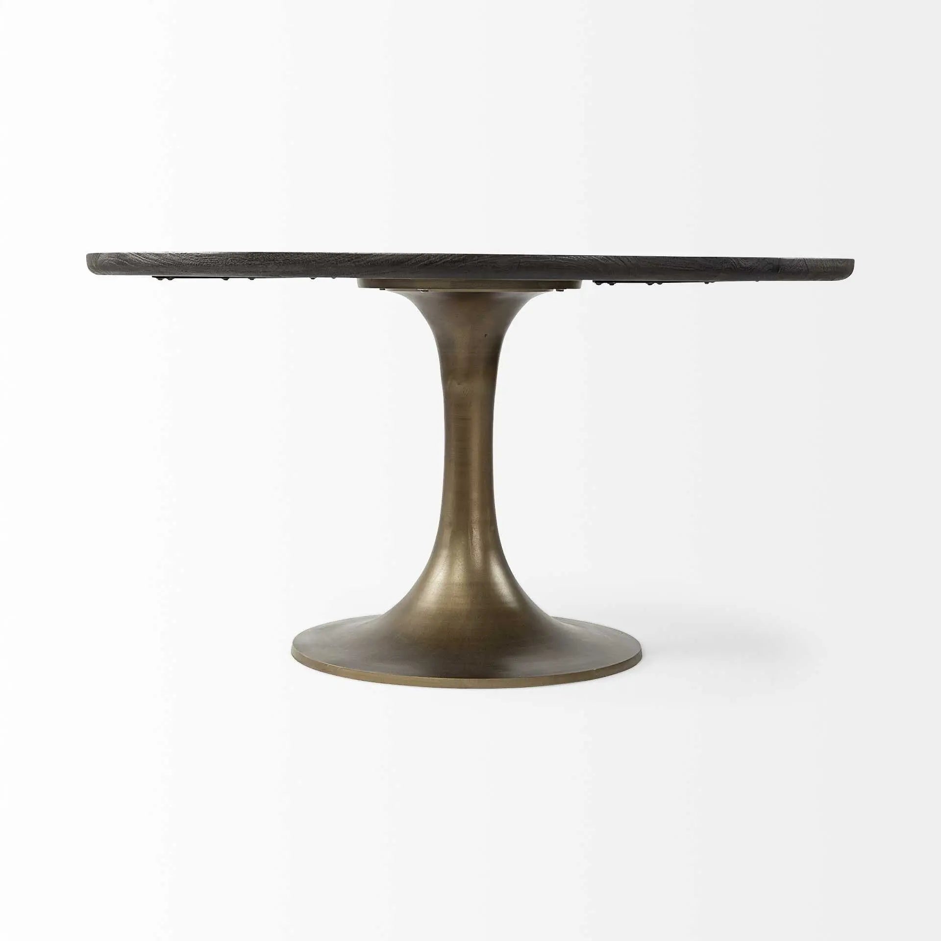 54" Black And Brass Rounded Solid Wood And Metal Pedestal Base Dining Table Homeroots Kitchen & Dining