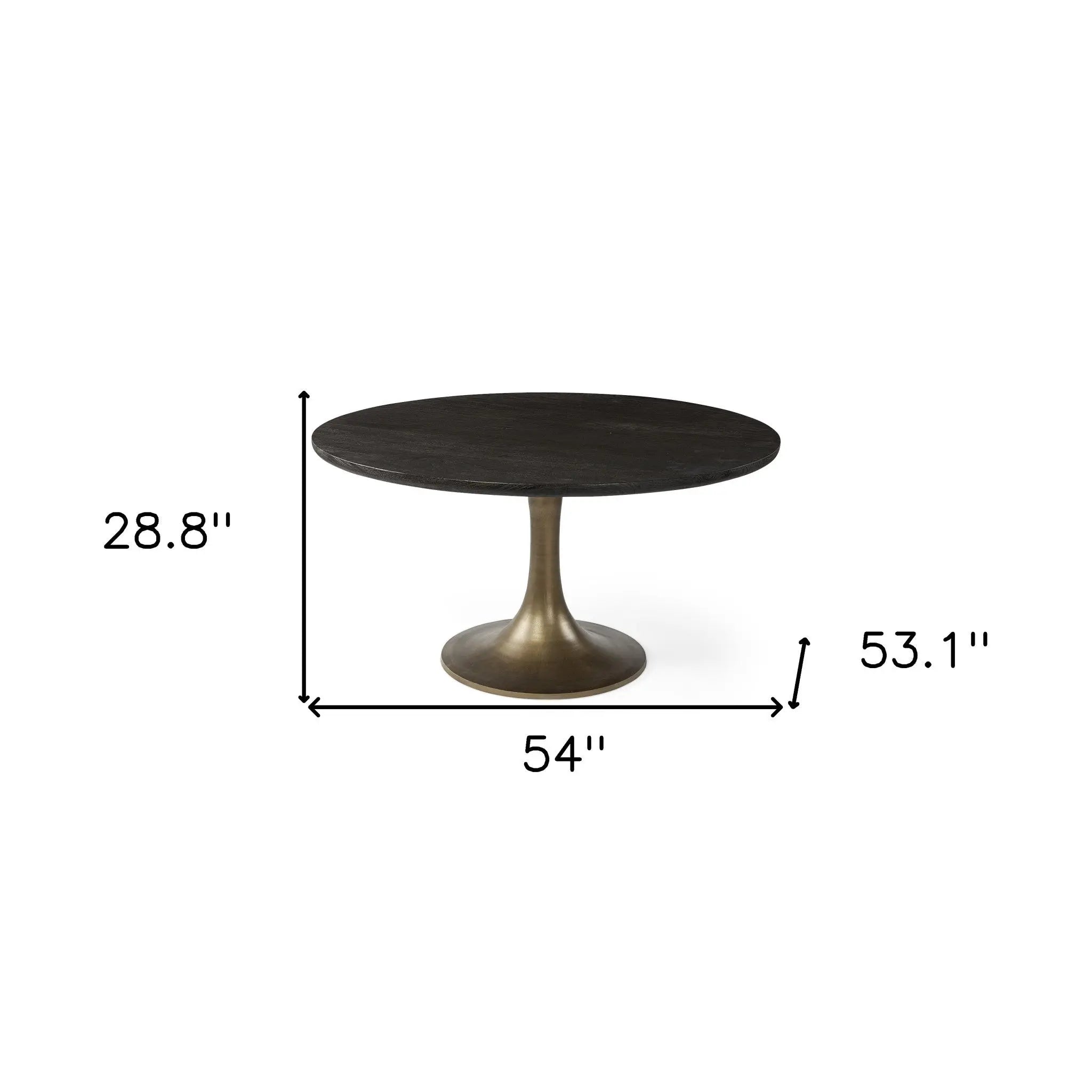 54" Black And Brass Rounded Solid Wood And Metal Pedestal Base Dining Table Homeroots Kitchen & Dining