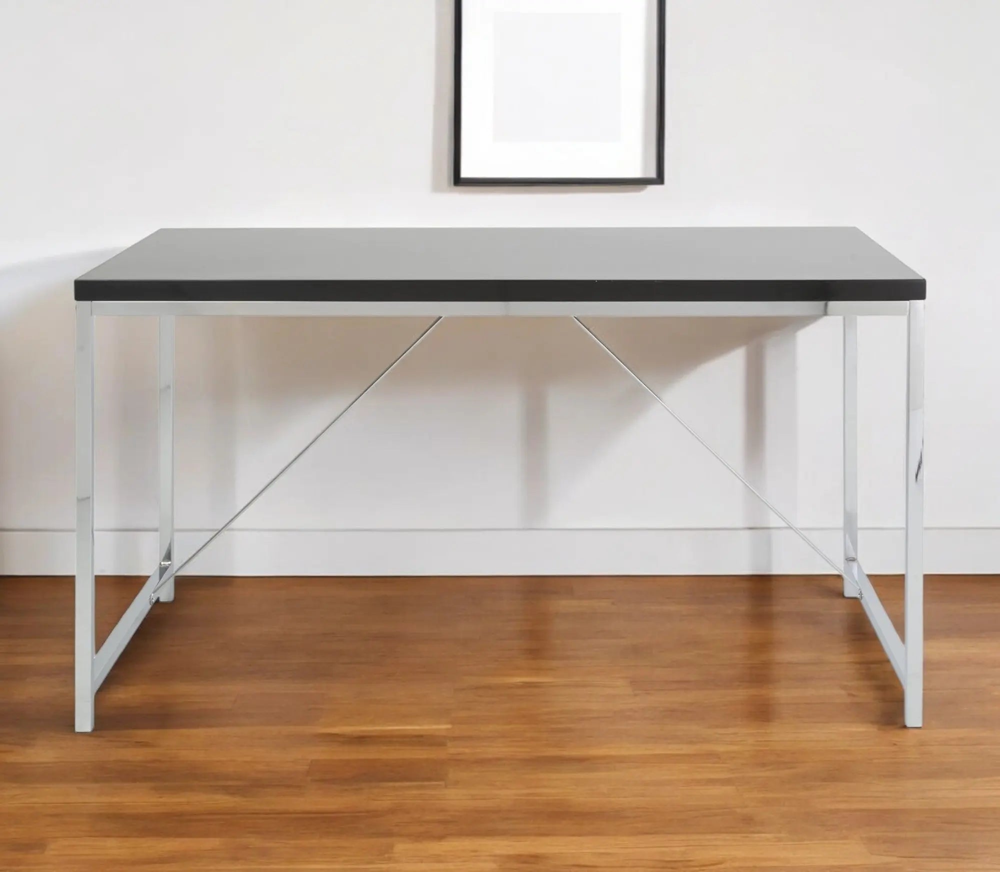 54" Black and Silver Wood and Stainless Steel Writing Desk Homeroots Office