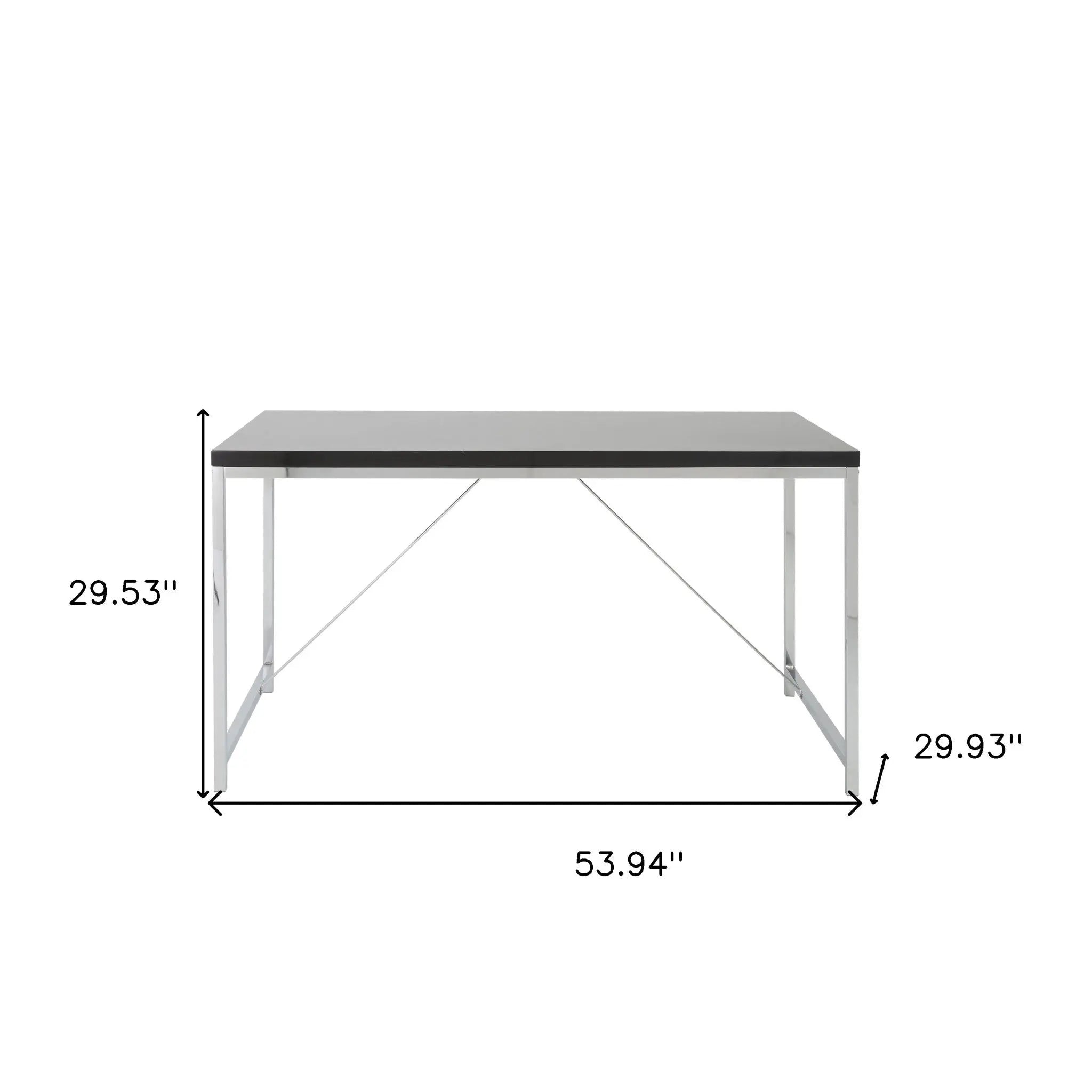 54" Black and Silver Wood and Stainless Steel Writing Desk Homeroots Office