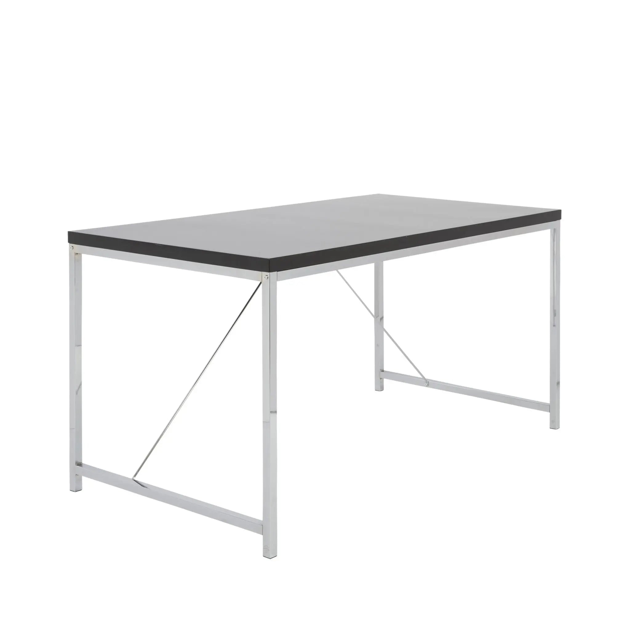 54" Black and Silver Wood and Stainless Steel Writing Desk Homeroots Office