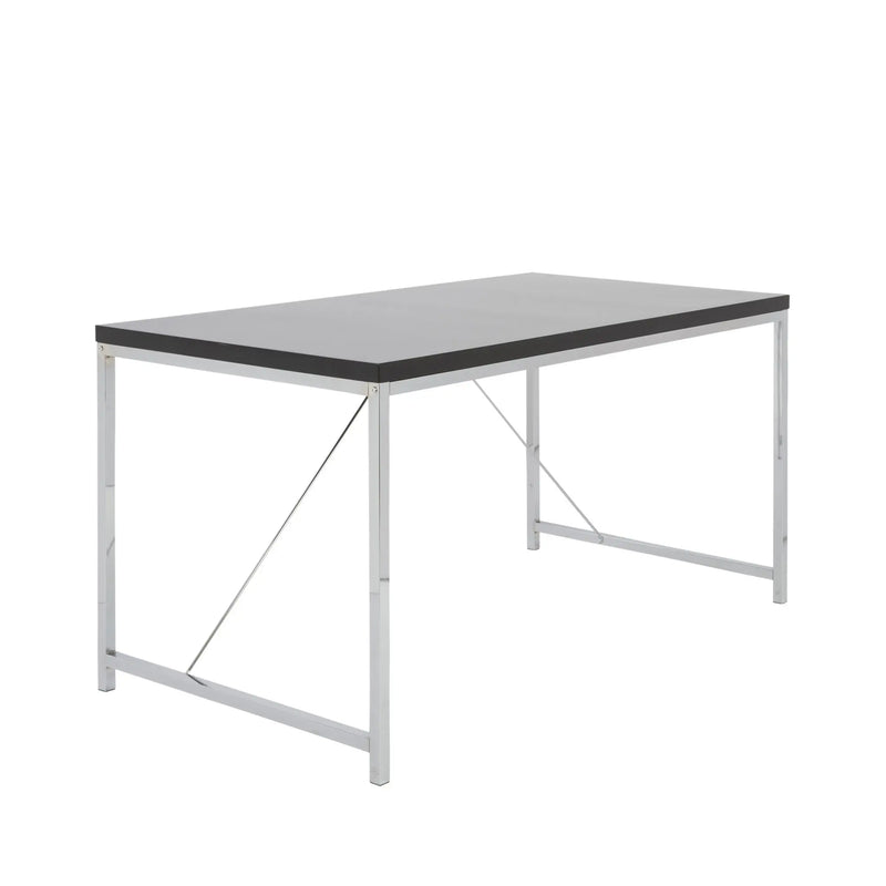 54" Black and Silver Wood and Stainless Steel Writing Desk Homeroots Office
