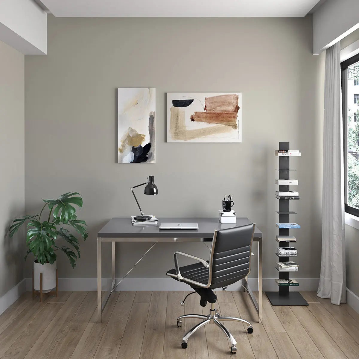 54" Black and Silver Wood and Stainless Steel Writing Desk Homeroots Office