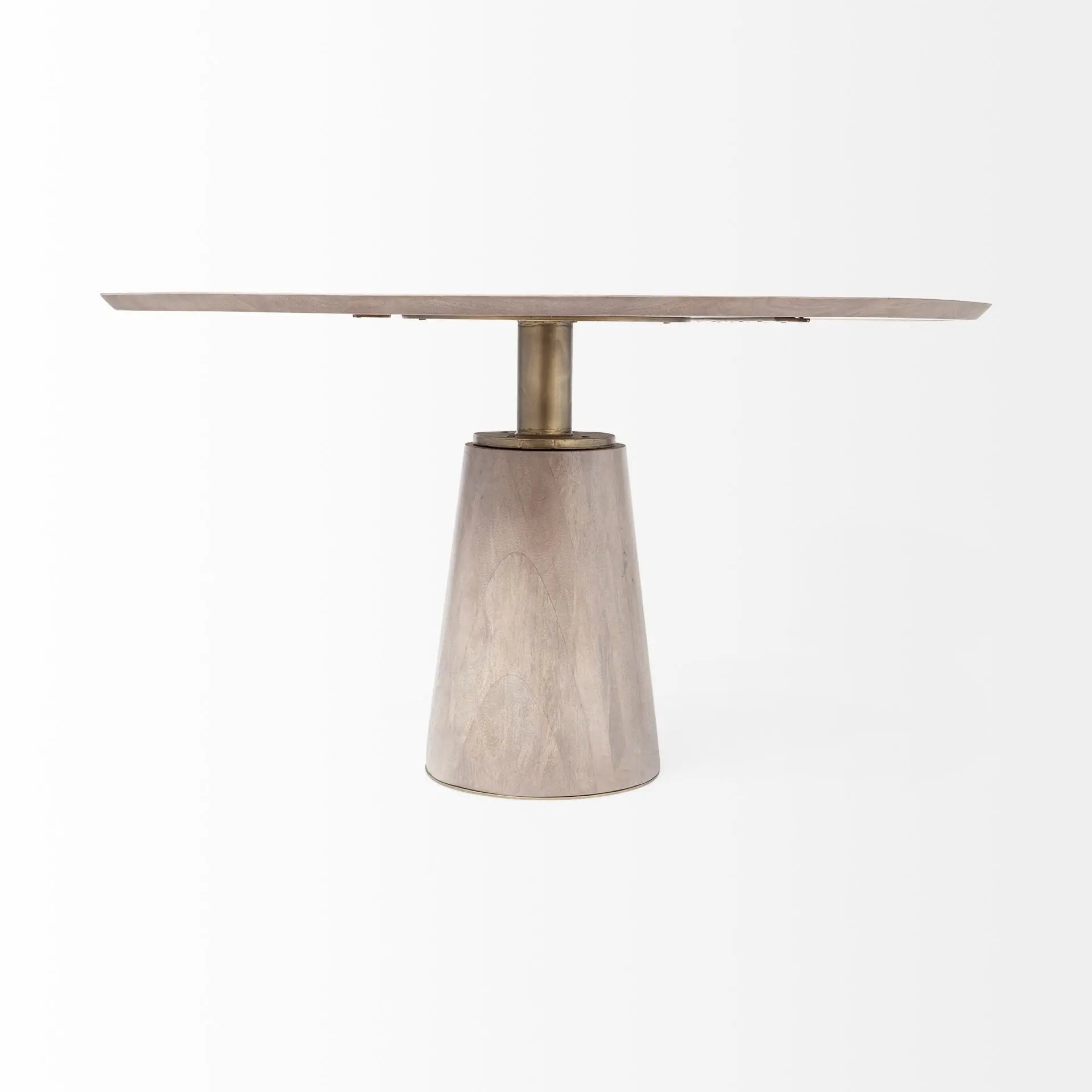 54" Brown And Gold Rounded Solid Wood And Metal Pedestal Base Dining Table Homeroots Kitchen & Dining