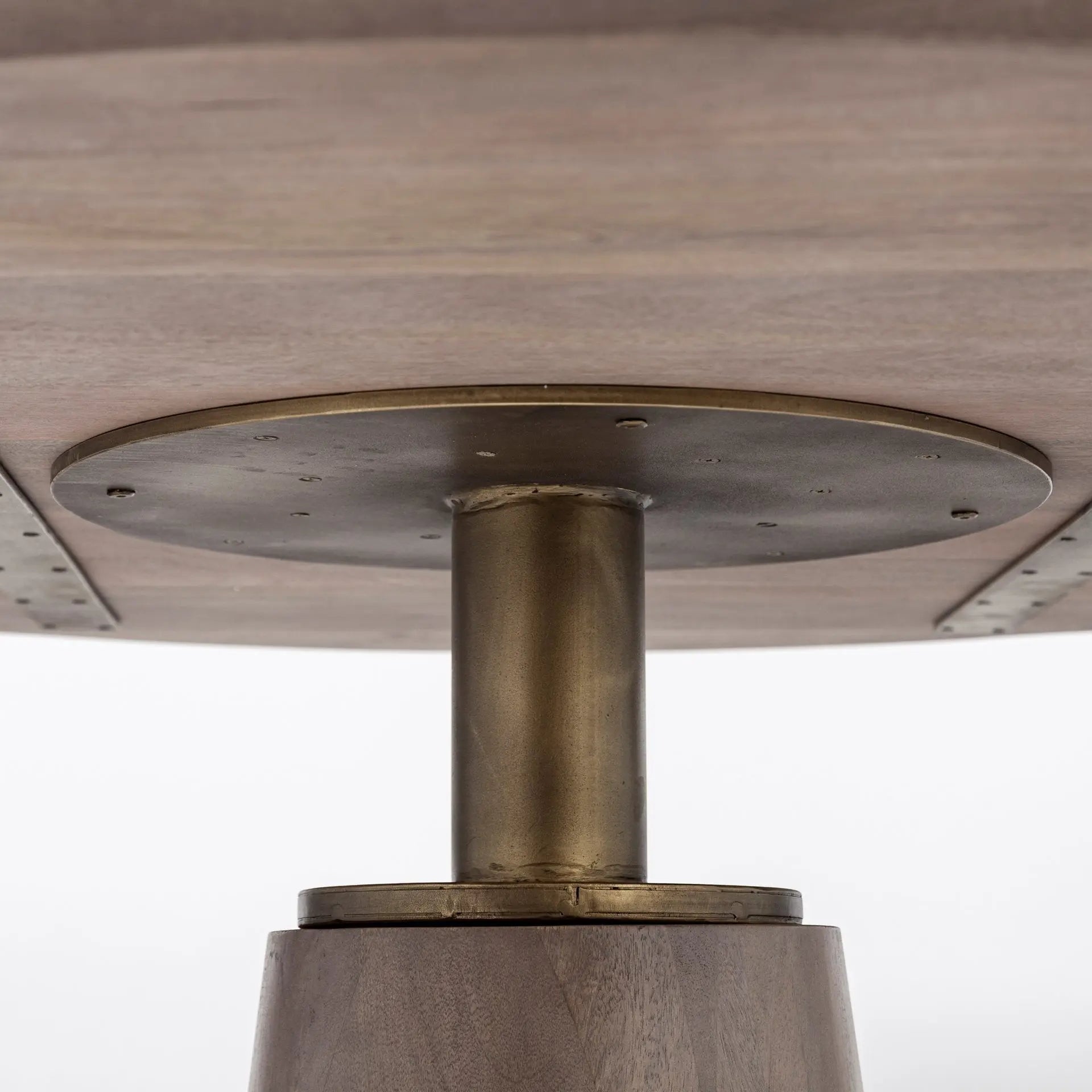 54" Brown And Gold Rounded Solid Wood And Metal Pedestal Base Dining Table Homeroots Kitchen & Dining
