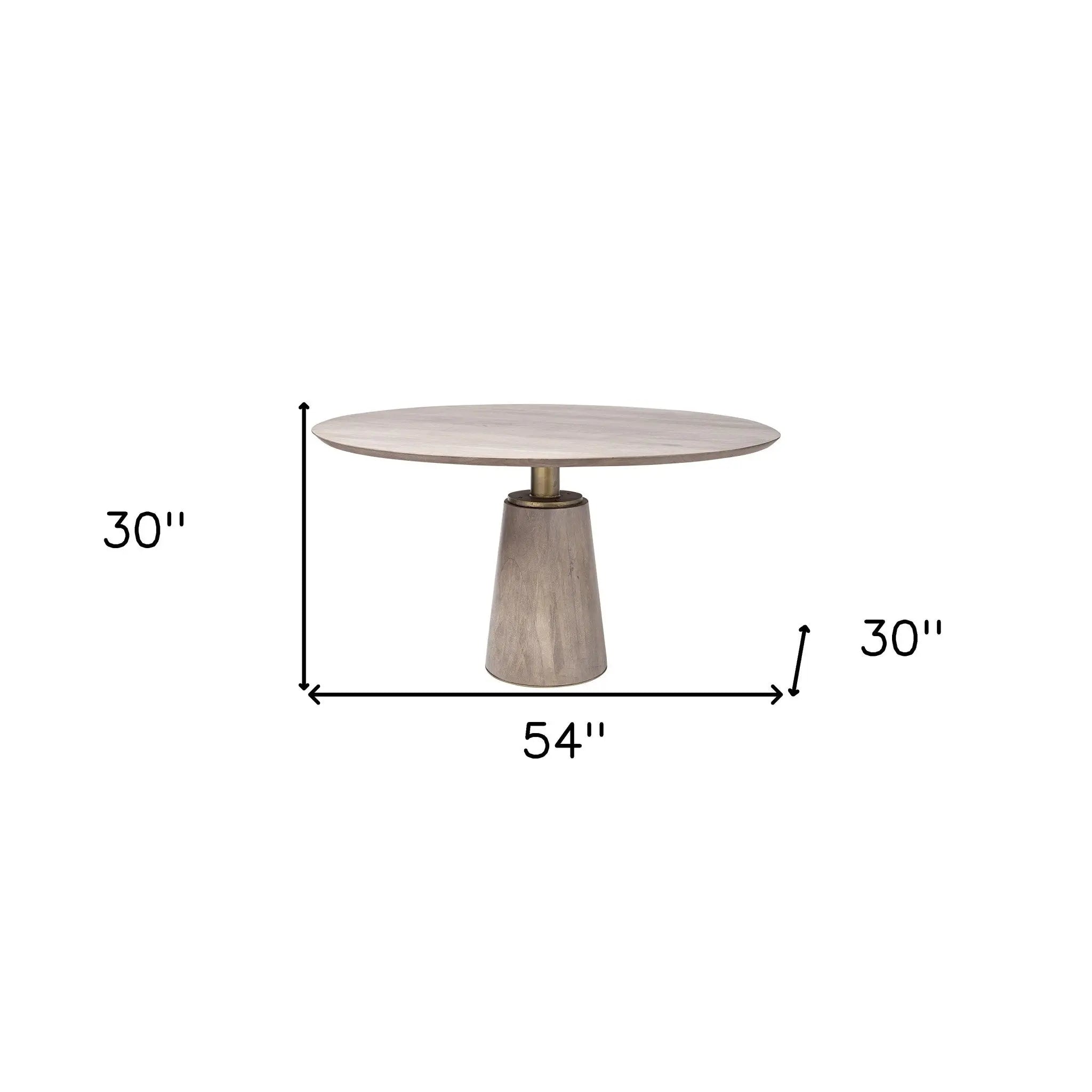 54" Brown And Gold Rounded Solid Wood And Metal Pedestal Base Dining Table Homeroots Kitchen & Dining