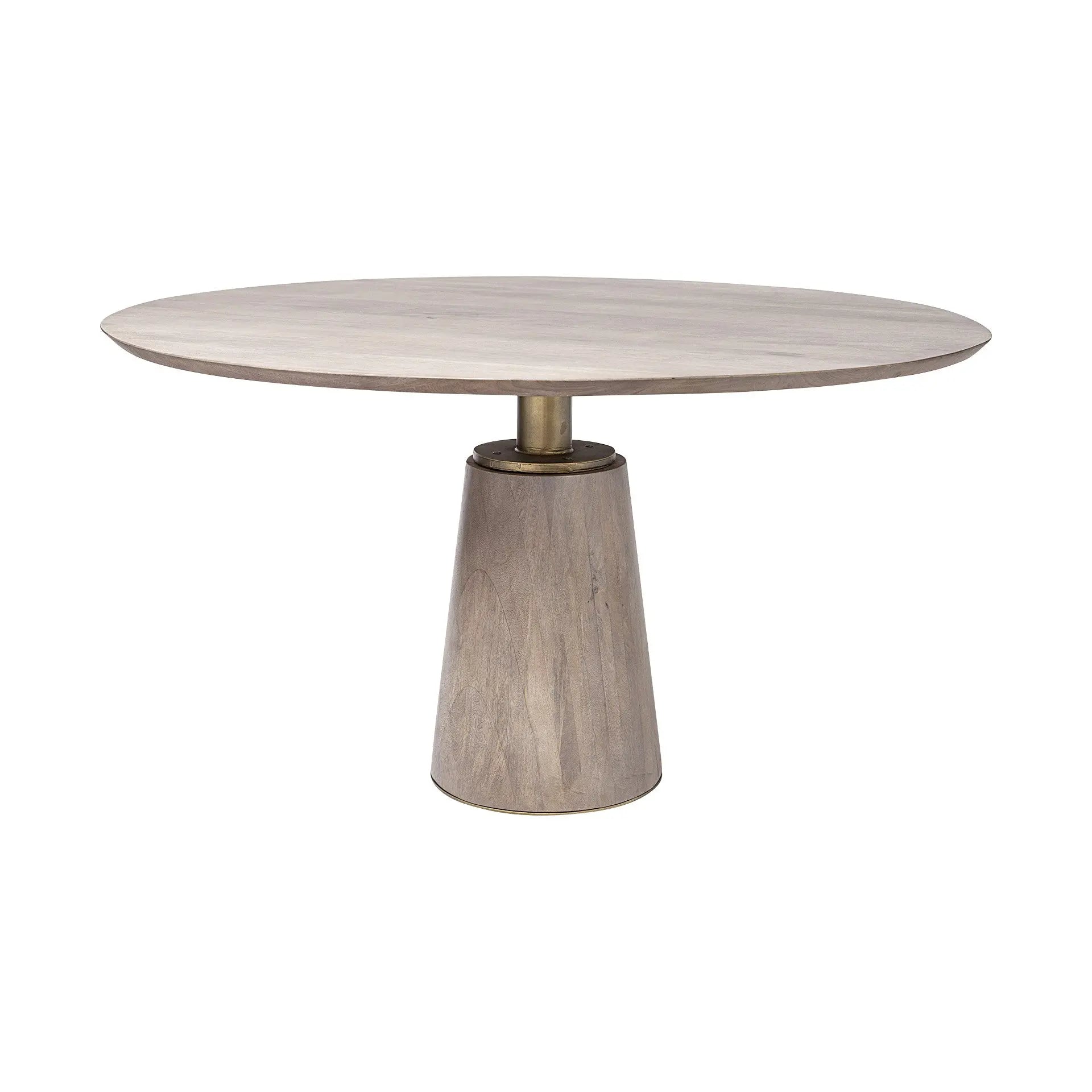 54" Brown And Gold Rounded Solid Wood And Metal Pedestal Base Dining Table Homeroots Kitchen & Dining