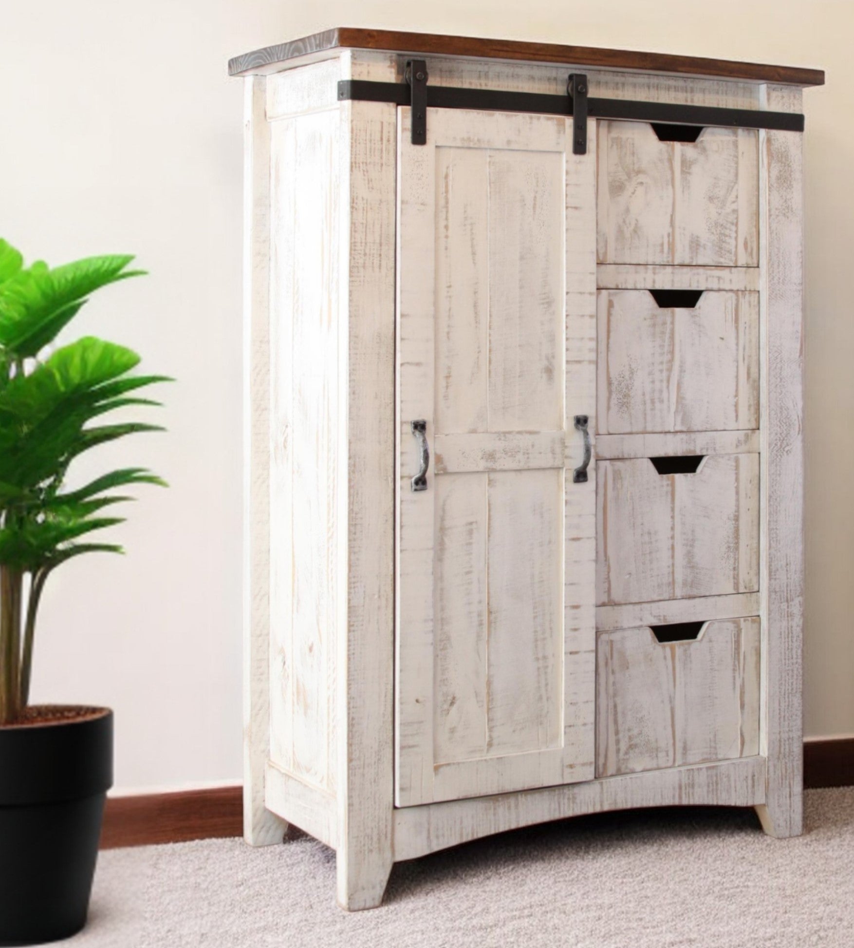 54" Brown And White Solid Wood Four Drawer Combo Dresser - GreatEagleInc