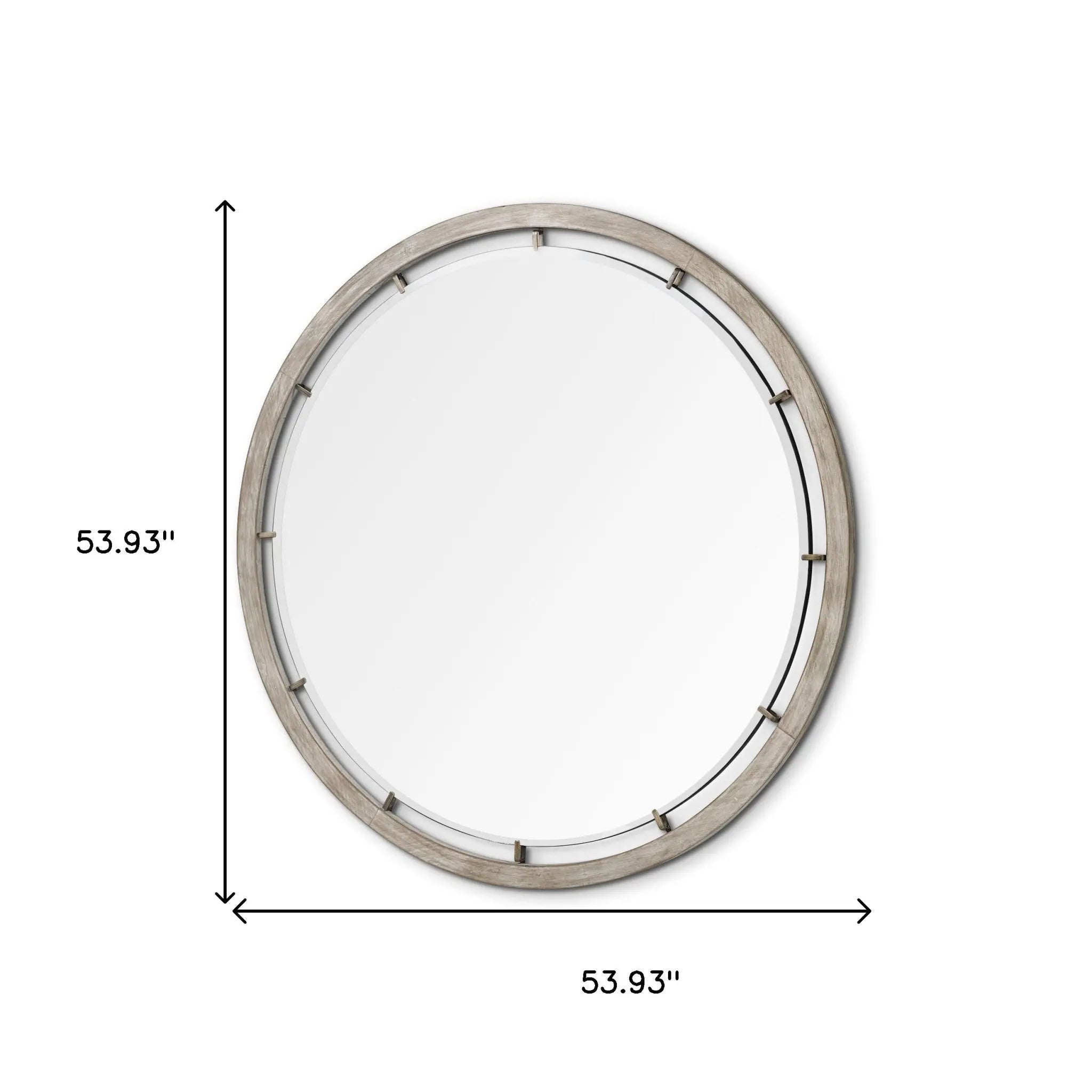 54" Brown Round Wood And Metal Framed Accent Mirror Homeroots Bed & Bath