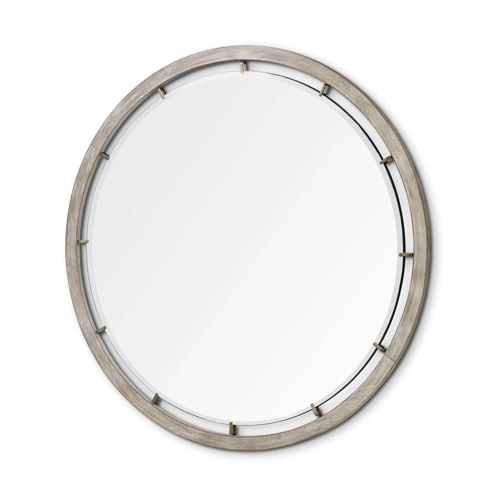 54" Brown Round Wood And Metal Framed Accent Mirror Homeroots Bed & Bath