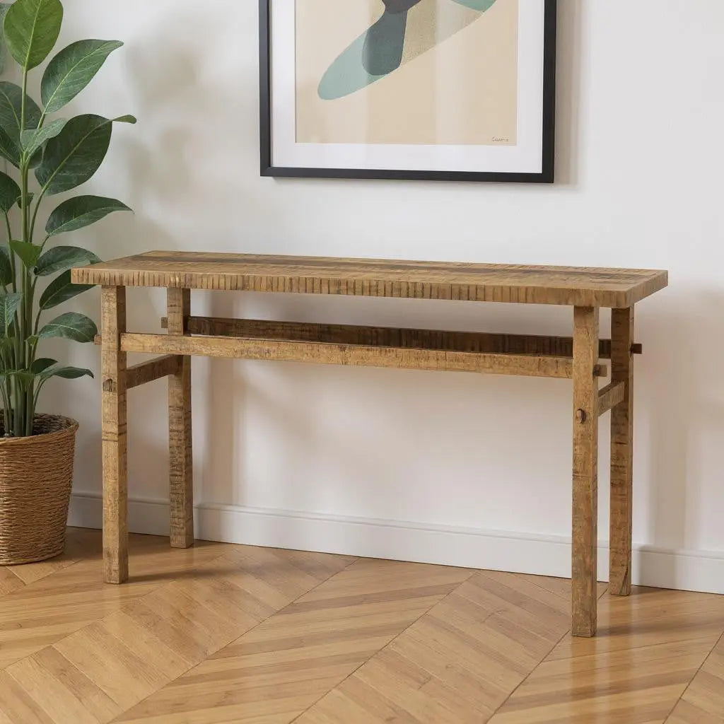 54" Brown Solid Wood Distressed Console Table Homeroots Living Room