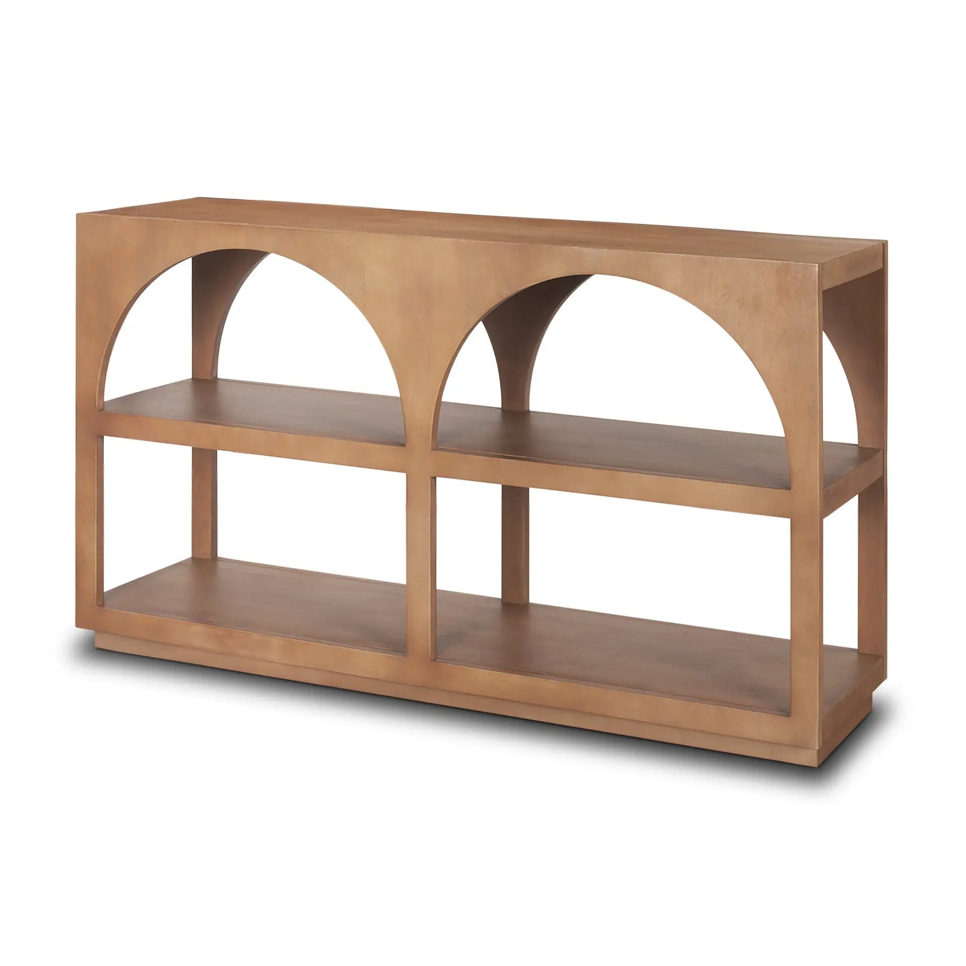 54" Brown Solid Wood Floor Shelf Console Table With Two Shelves Homeroots Living Room