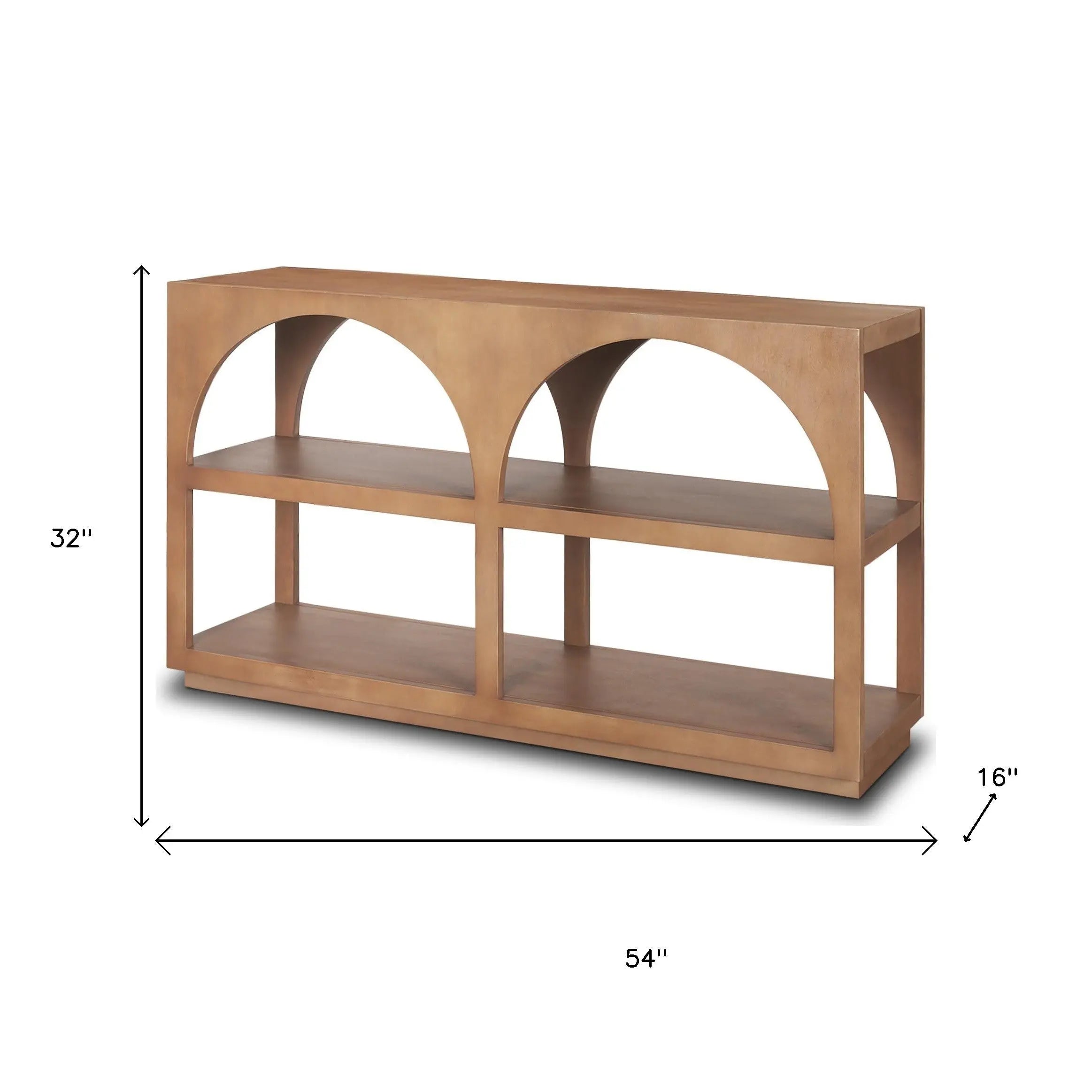 54" Brown Solid Wood Floor Shelf Console Table With Two Shelves Homeroots Living Room