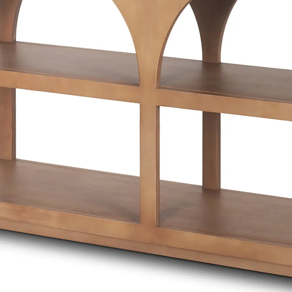 54" Brown Solid Wood Floor Shelf Console Table With Two Shelves Homeroots Living Room