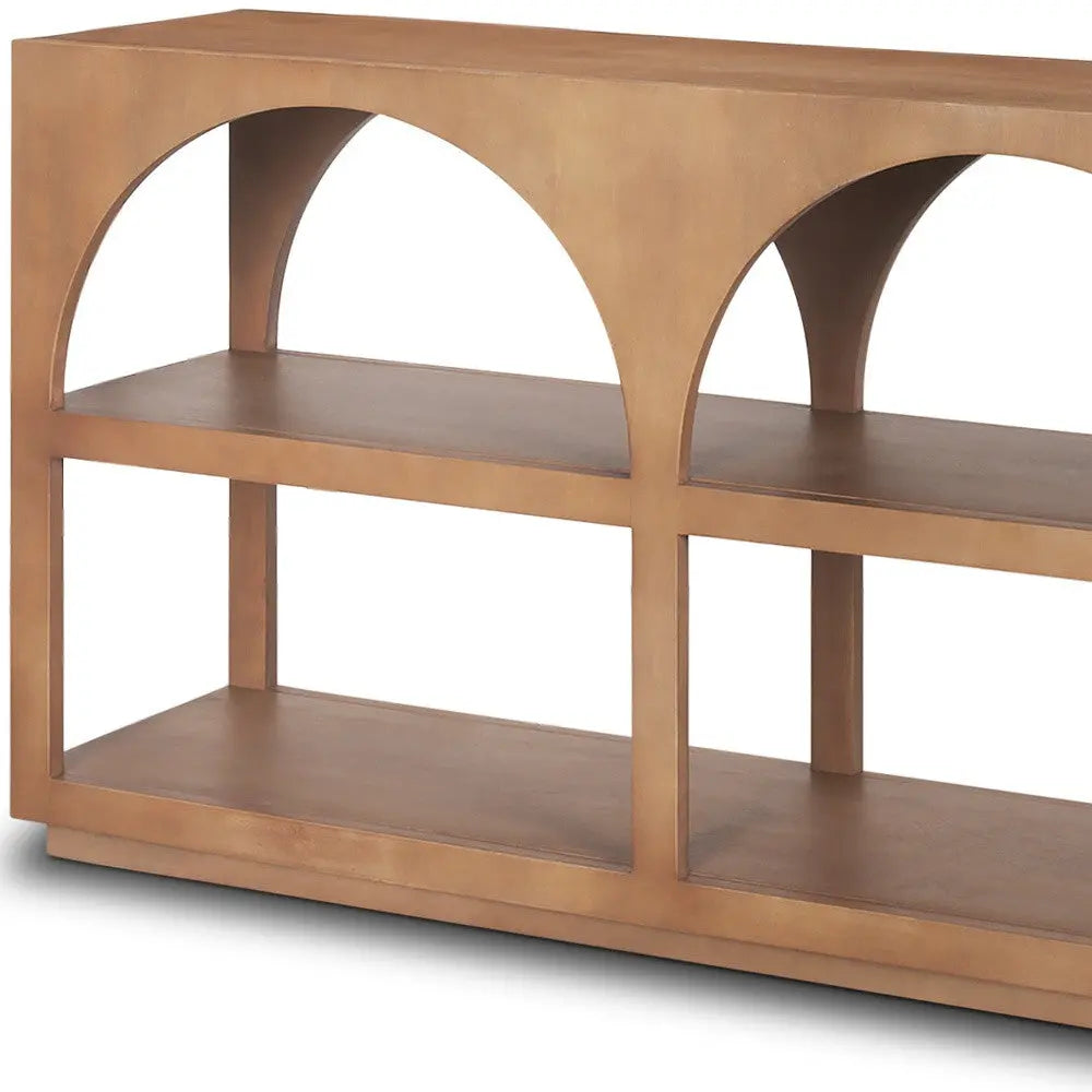 54" Brown Solid Wood Floor Shelf Console Table With Two Shelves Homeroots Living Room