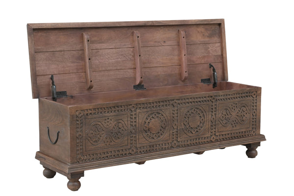 54" Brown Solid Wood Medallion Storage Ottoman Homeroots Living Room