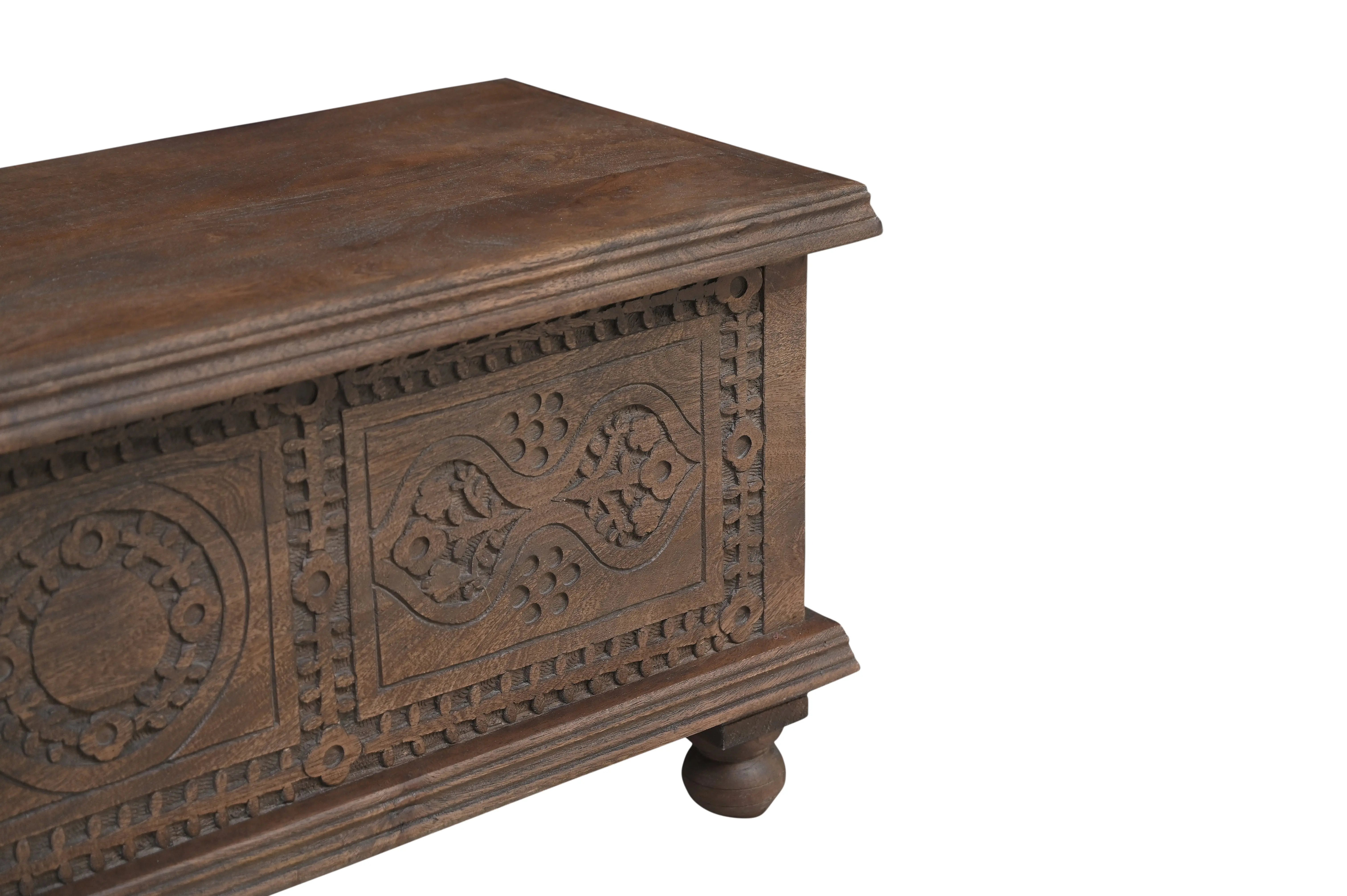 54" Brown Solid Wood Medallion Storage Ottoman Homeroots Living Room