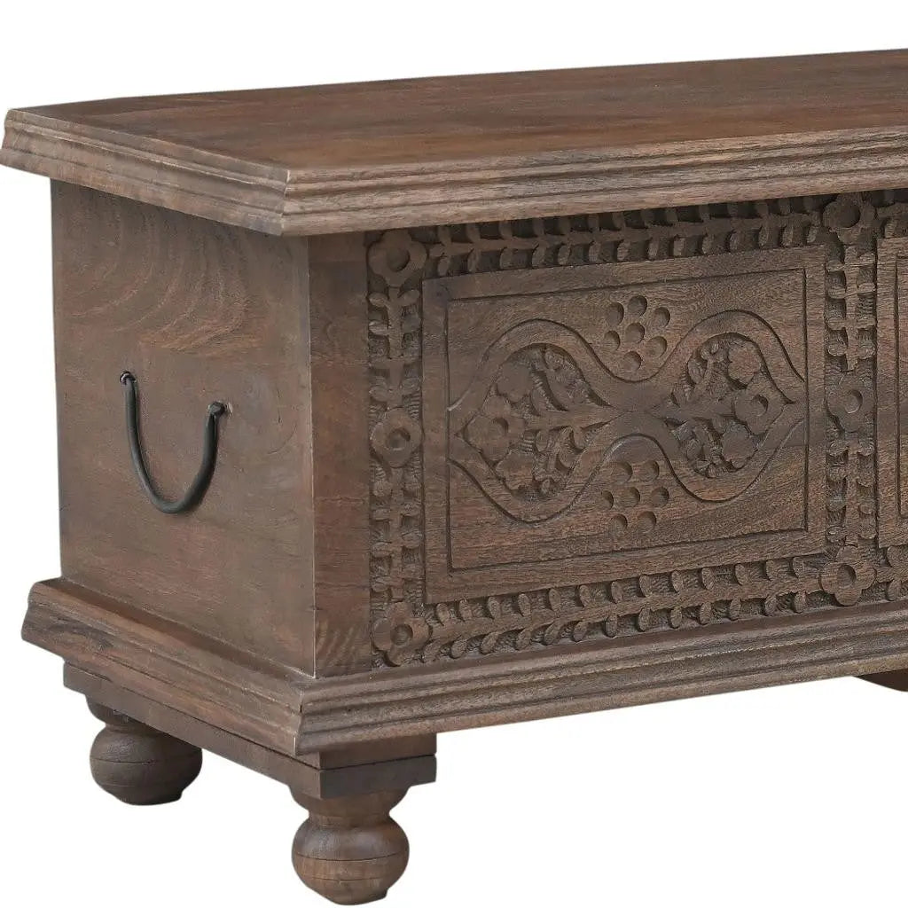 54" Brown Solid Wood Medallion Storage Ottoman Homeroots Living Room