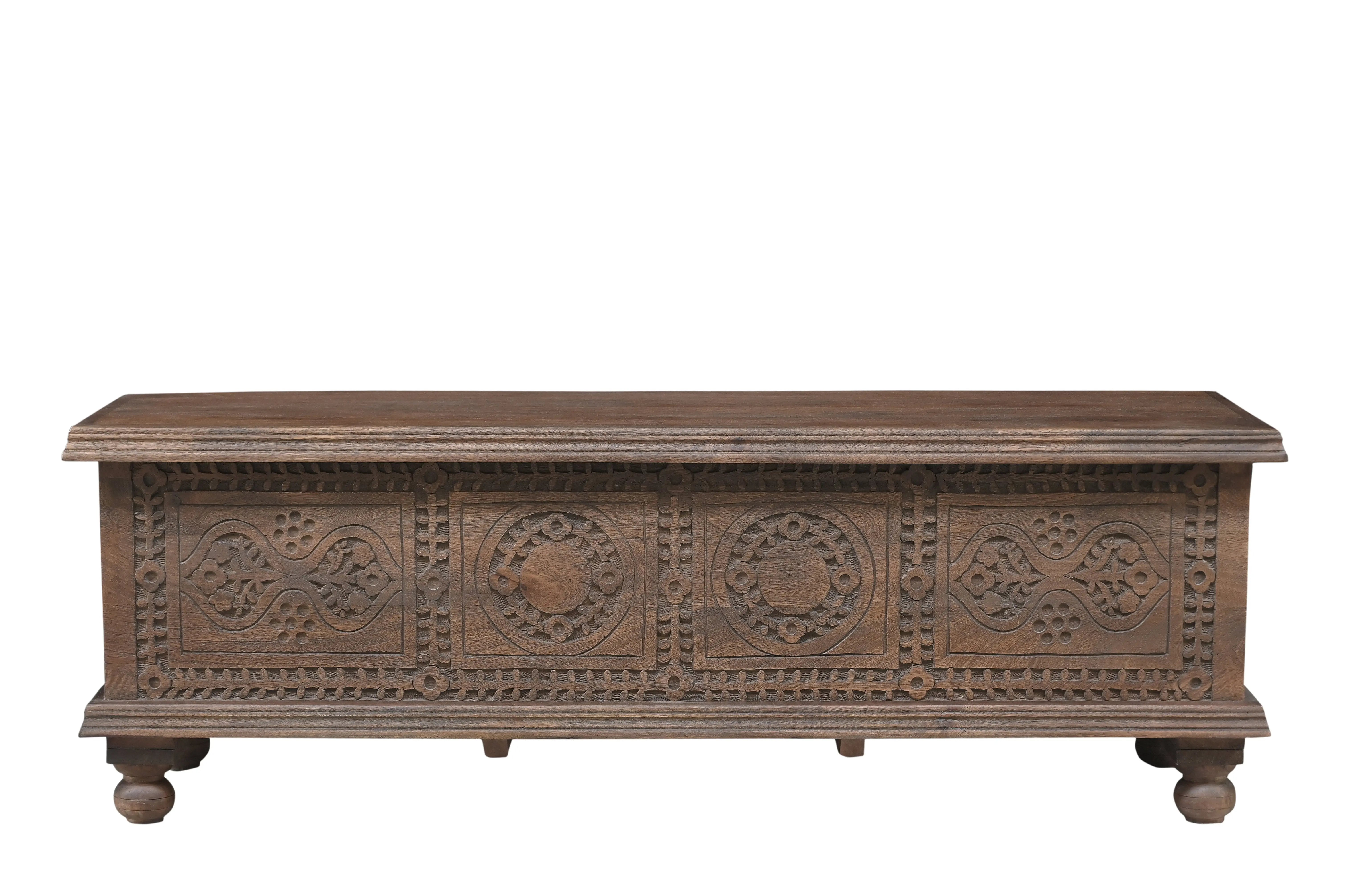 54" Brown Solid Wood Medallion Storage Ottoman Homeroots Living Room
