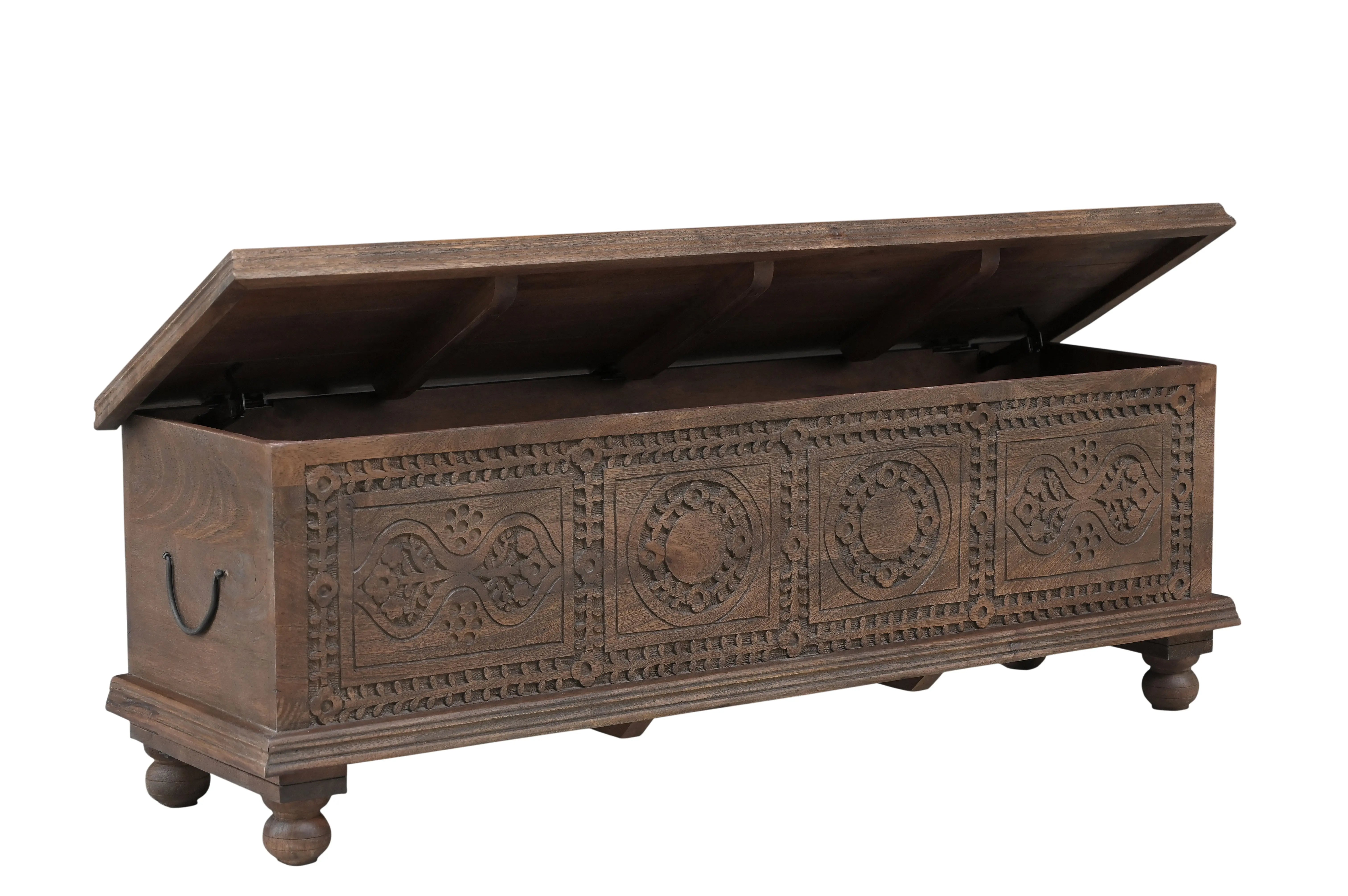 54" Brown Solid Wood Medallion Storage Ottoman Homeroots Living Room