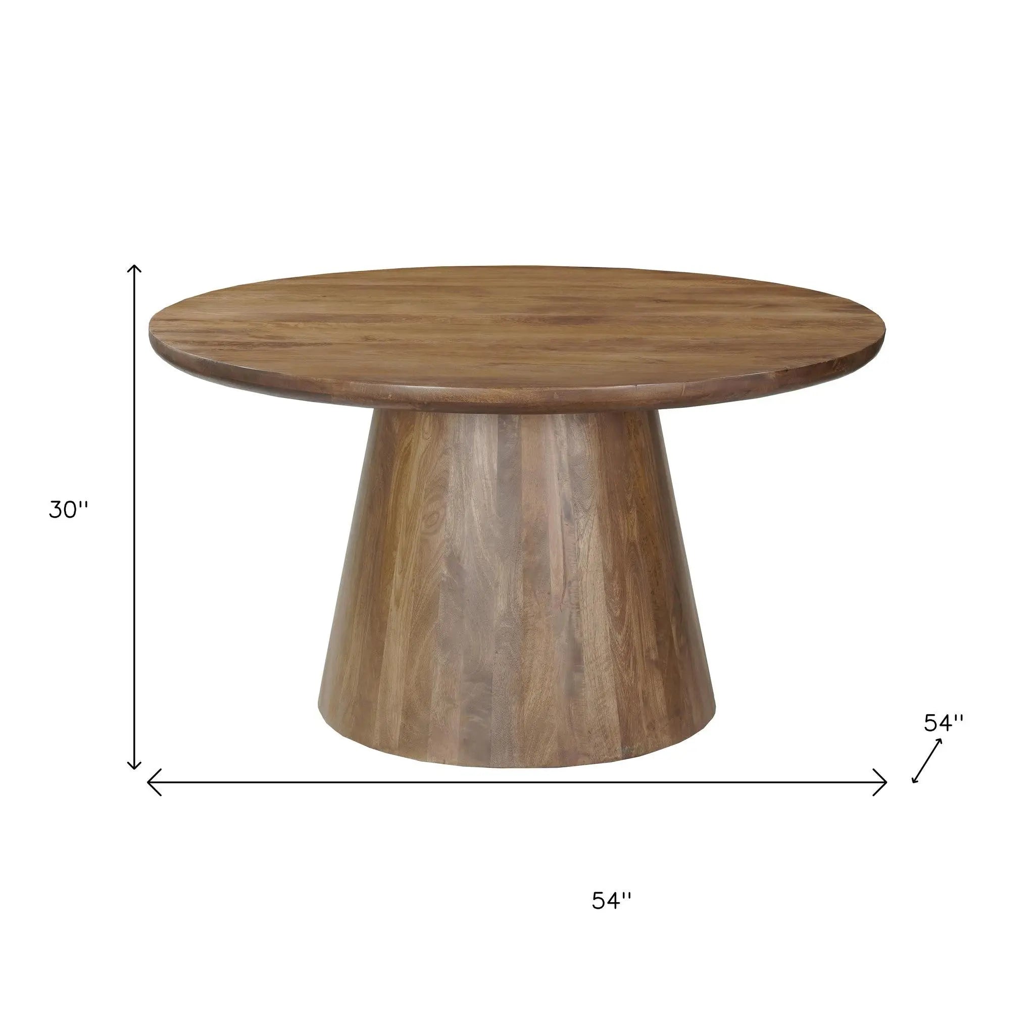 54" Brown Solid Wood Pedestal Base Round Top Dining Table Homeroots Kitchen & Dining
