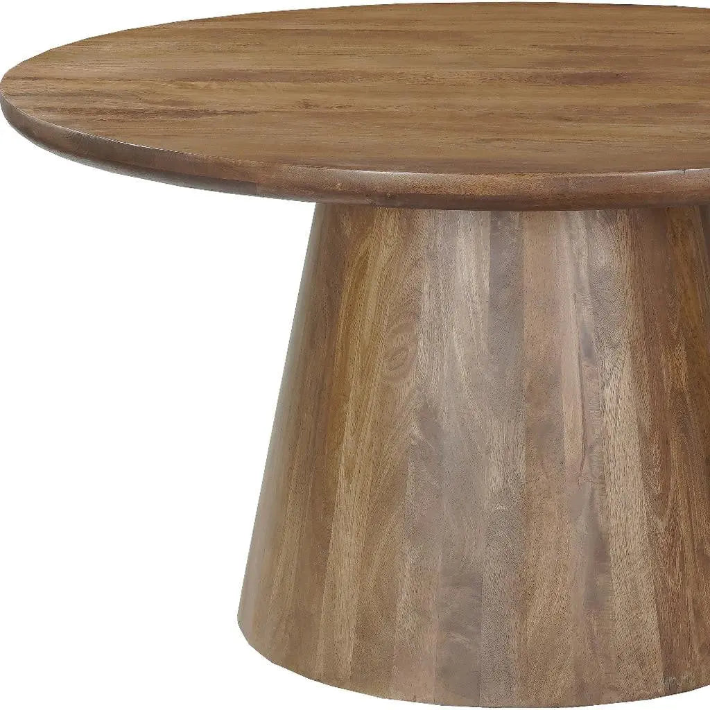 54" Brown Solid Wood Pedestal Base Round Top Dining Table Homeroots Kitchen & Dining