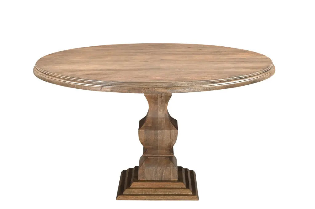54" Brown Solid Wood Pedestal Base Round Top Dining Table Homeroots Living Room