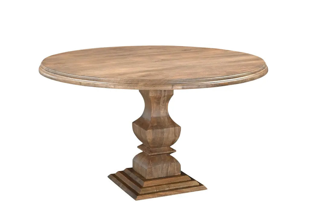 54" Brown Solid Wood Pedestal Base Round Top Dining Table Homeroots Living Room