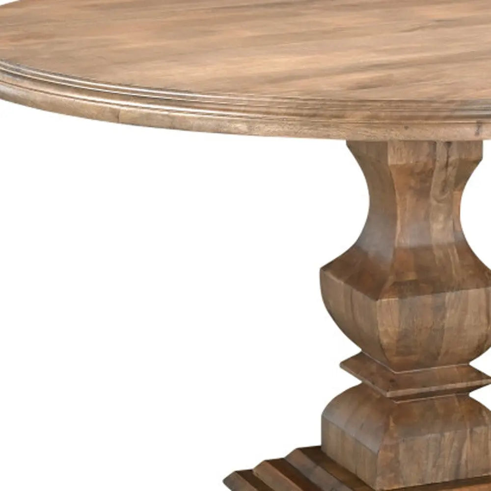 54" Brown Solid Wood Pedestal Base Round Top Dining Table Homeroots Living Room
