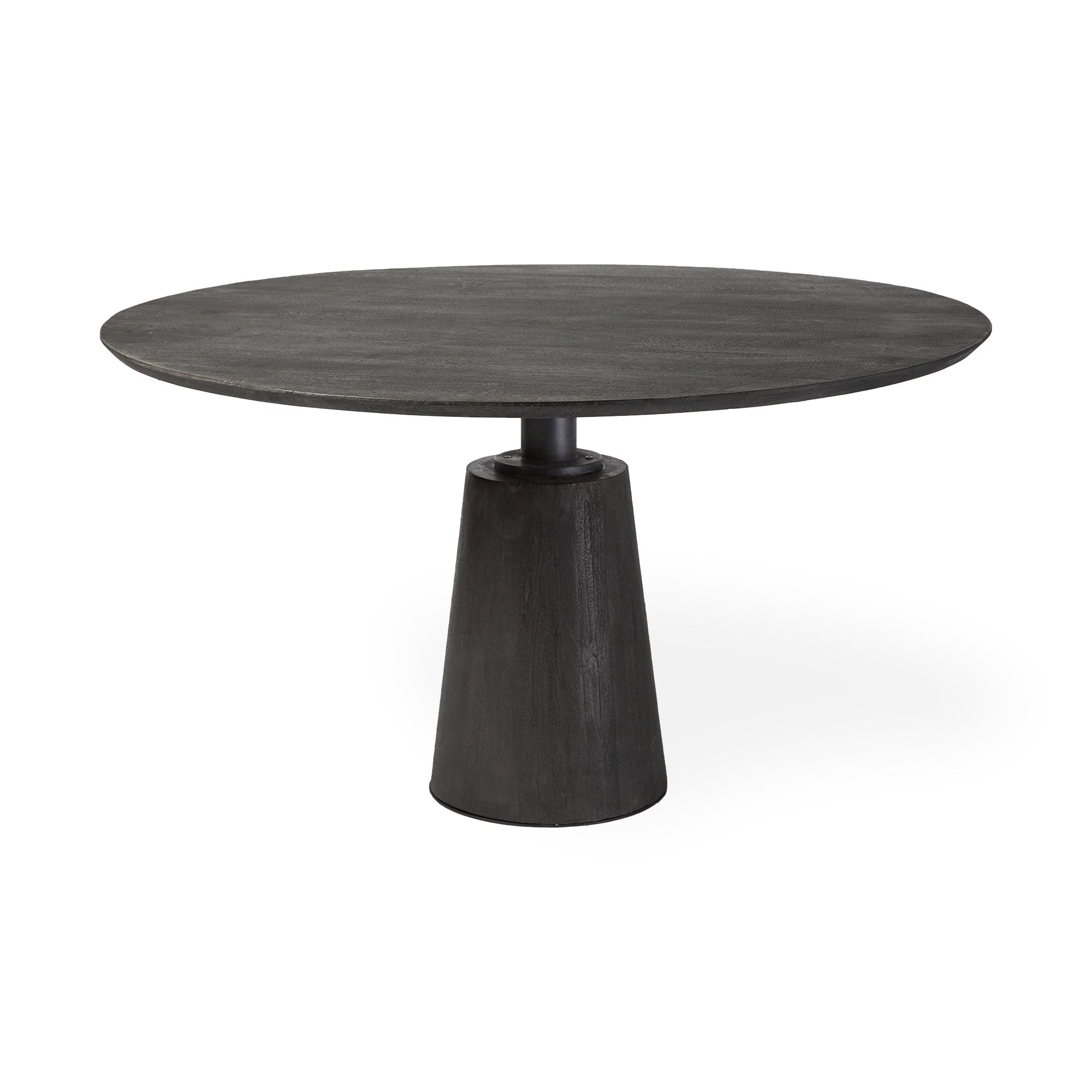 54" Brown Rounded Solid Wood And Metal Pedestal Base Dining Table - GreatEagleInc