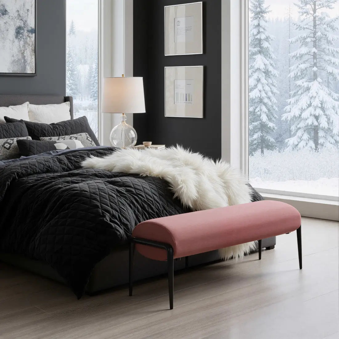 54" Brown and Black Velvet and Steel Upholstered Bench Homeroots Living Room