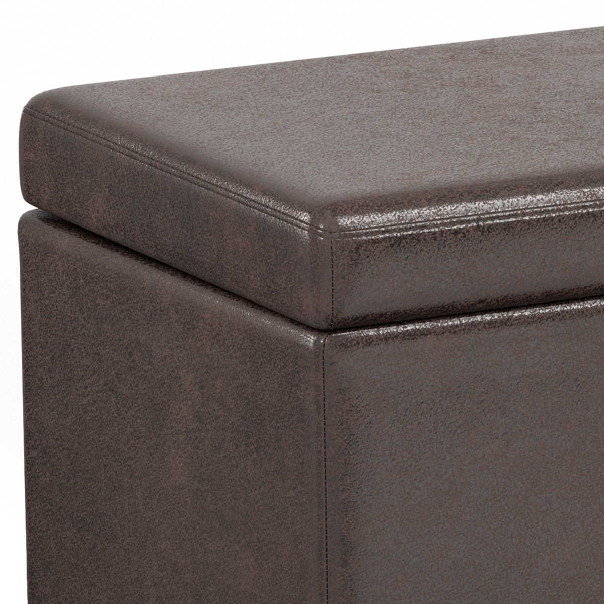 54" Brown and Dark Brown Faux Leather and Solid Wood Upholstered Distressed Storage Bench With Flip Top Homeroots Living Room