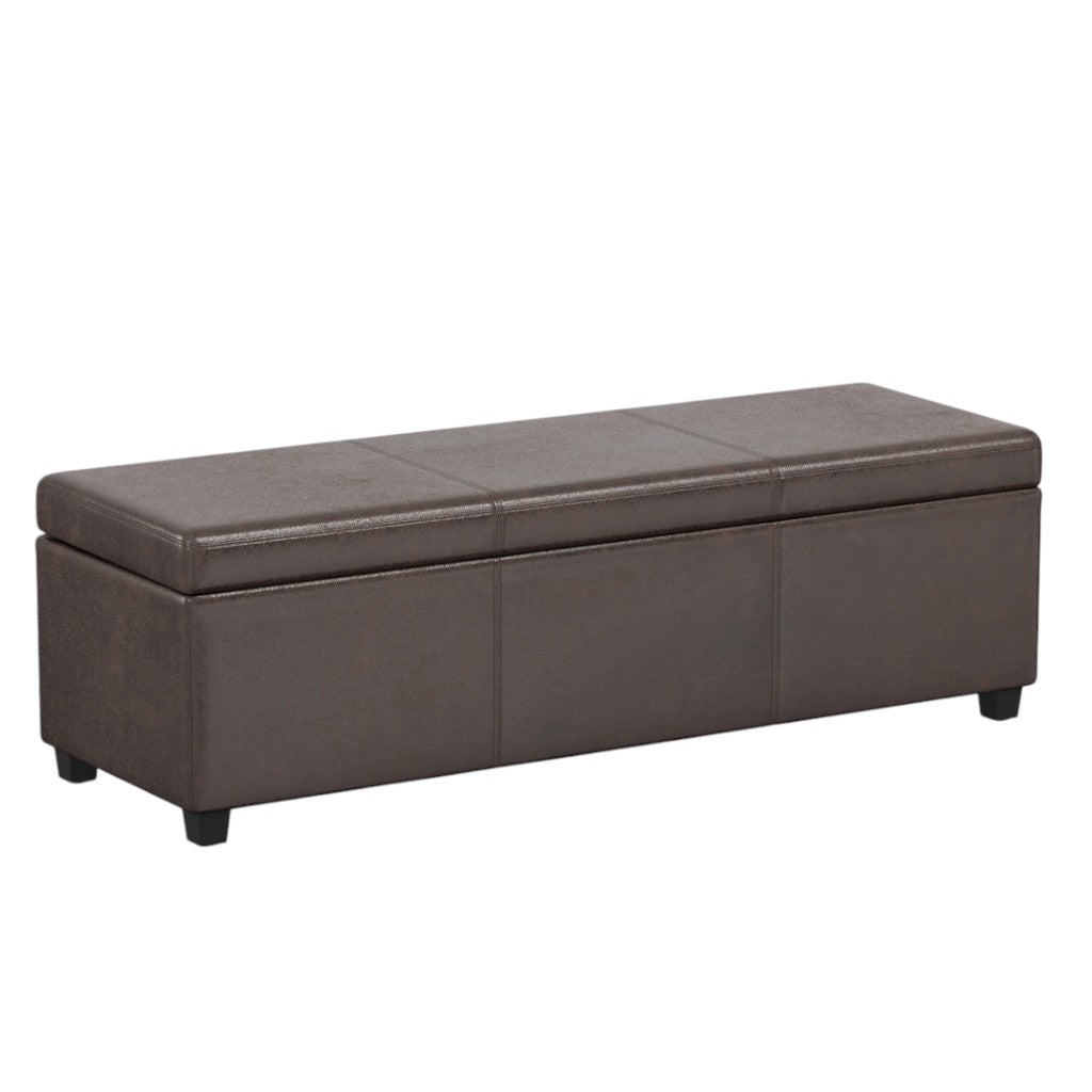 54" Brown and Dark Brown Faux Leather and Solid Wood Upholstered Distressed Storage Bench With Flip Top Homeroots Living Room