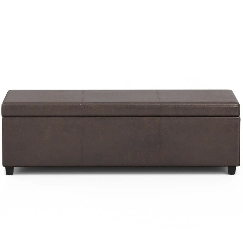 54" Brown and Dark Brown Faux Leather and Solid Wood Upholstered Distressed Storage Bench With Flip Top Homeroots Living Room
