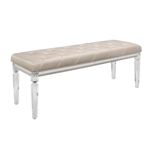 54" Champagne and Clear Upholstered Faux Leather Bench Homeroots Living Room