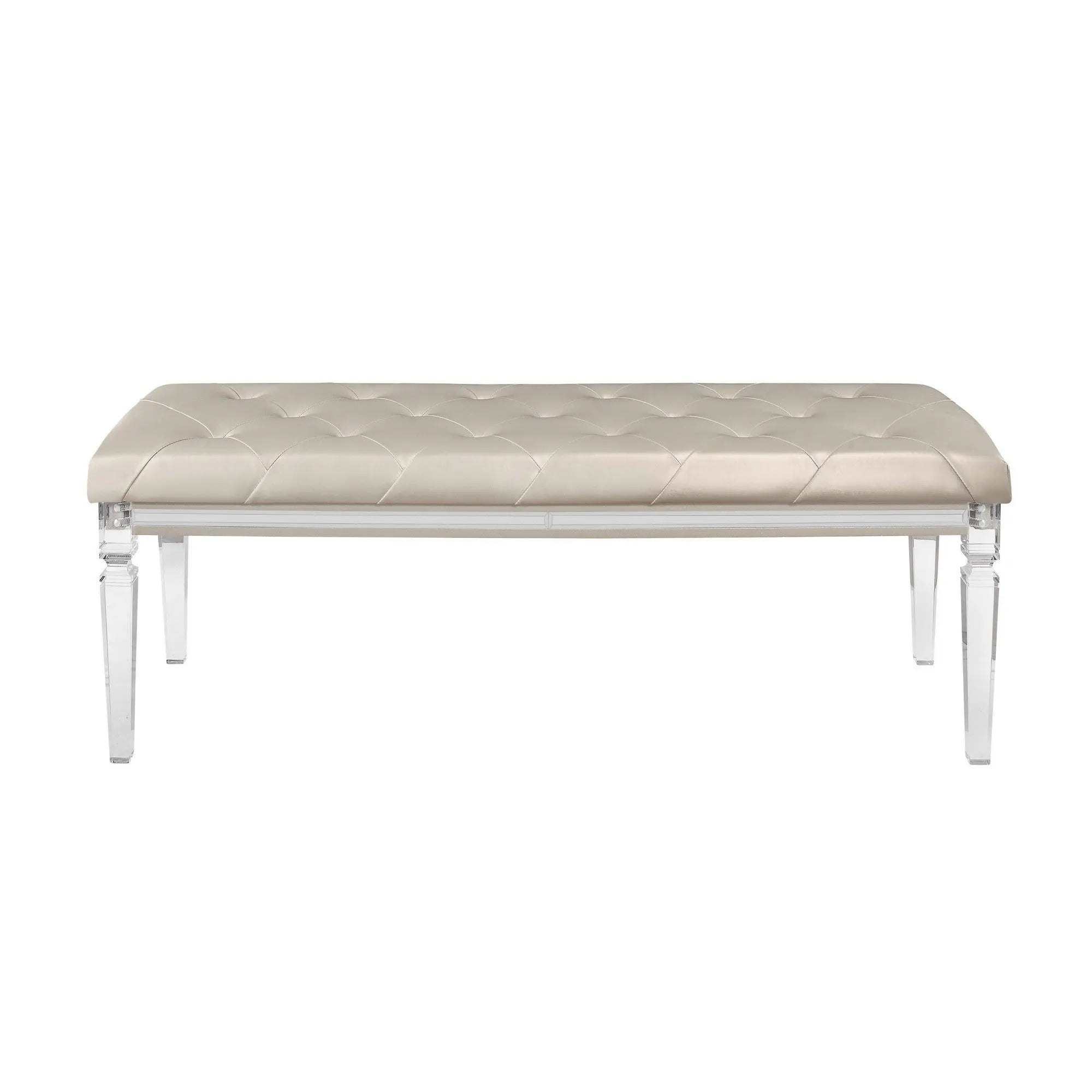 54" Champagne and Clear Upholstered Faux Leather Bench Homeroots Living Room