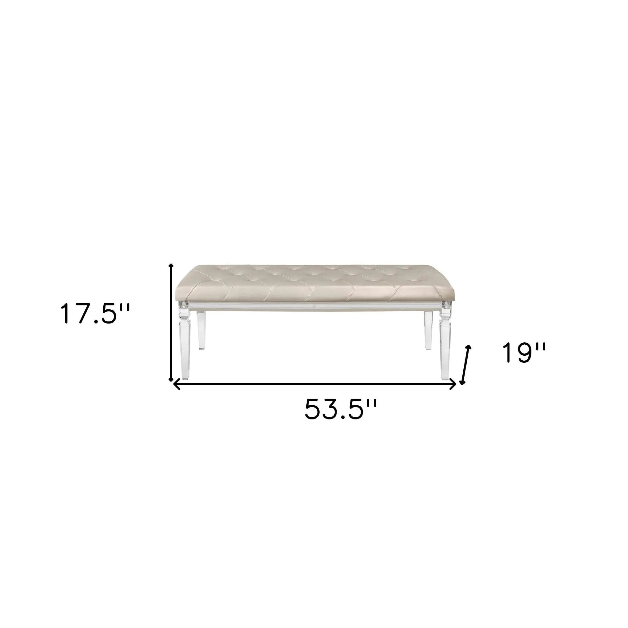 54" Champagne and Clear Upholstered Faux Leather Bench Homeroots Living Room